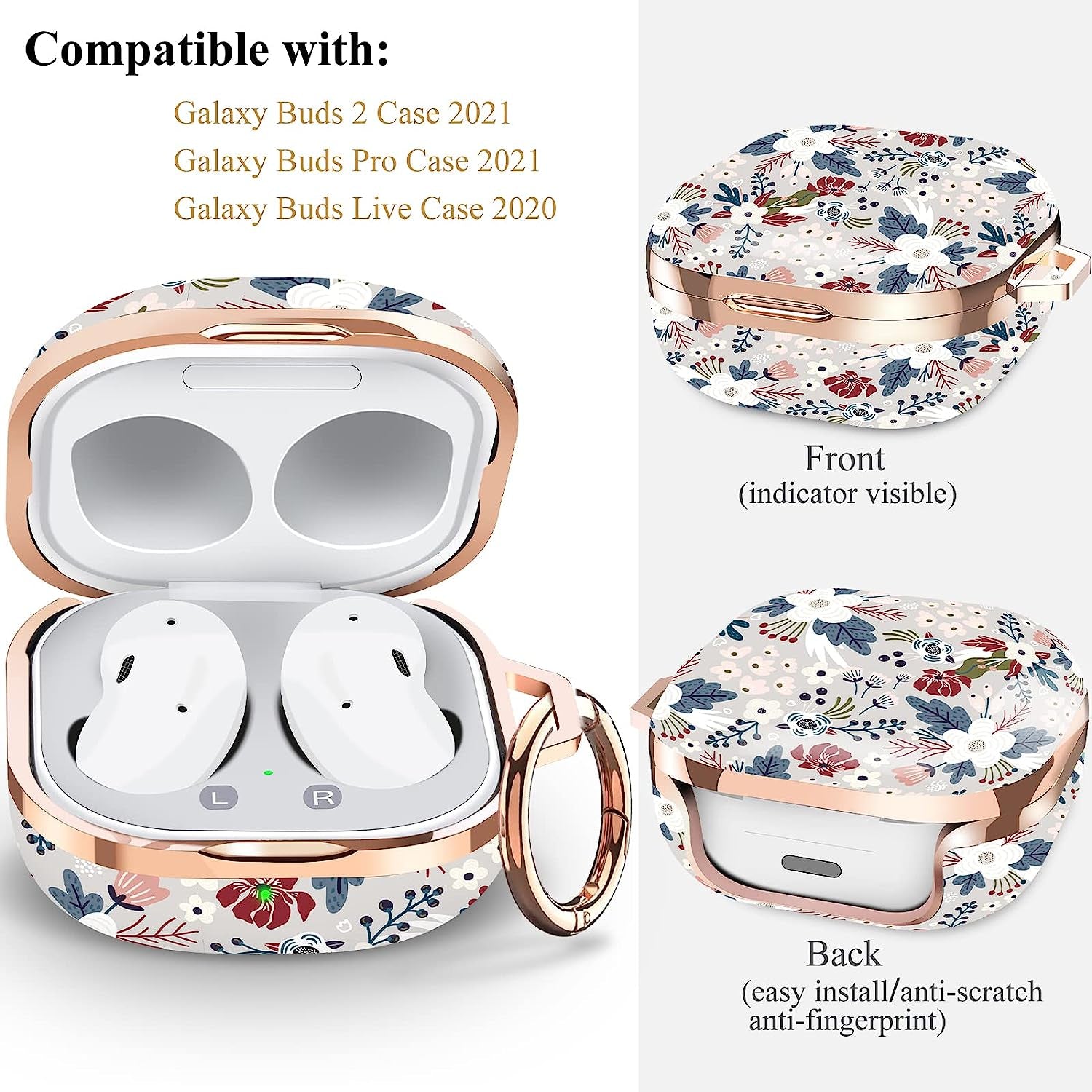 Happypapa Case for Samsung Galaxy Buds2 Pro (2022)/ Galaxy Buds 2 (2021)/ Galaxy Buds Pro (2021)/ Galaxy Buds Live (2020) for Women Girls Kids Men Full Protective Case Cover (Flowers Berries)  Happypapa   