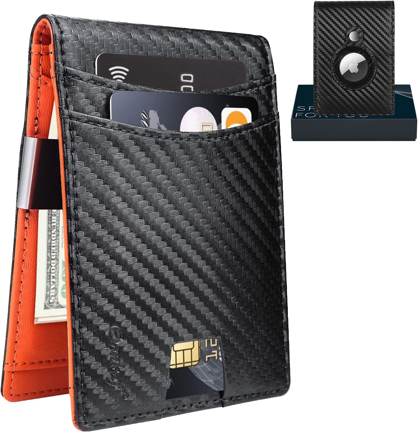 Airtag Wallet with Money Clip Front Pocket RFID Blocking, Gift for Men of Carbon Fiber Wallet with Gift Box  Oonkaf   