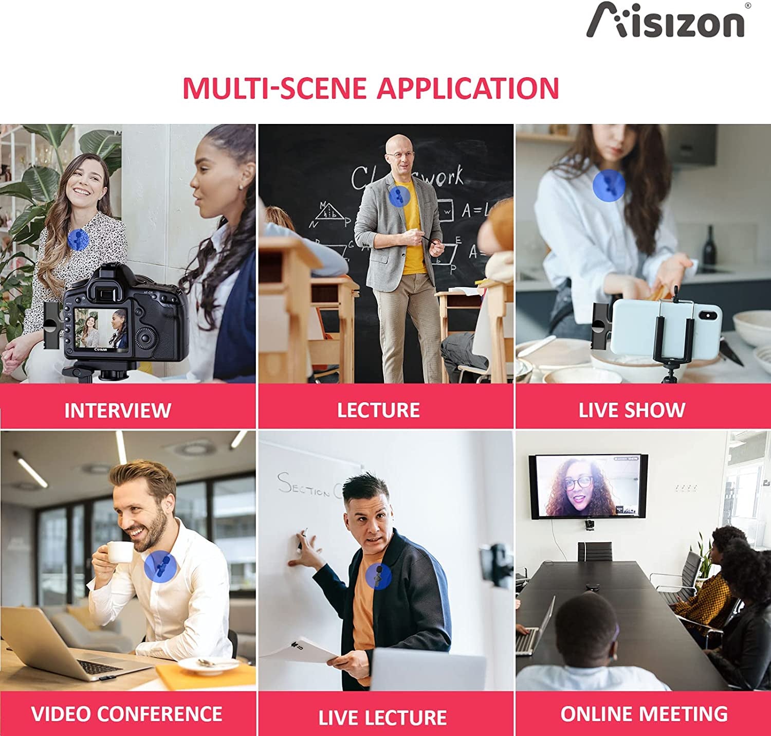 Aisizon Wireless Clip Mic, Wireless Lavalier Microphones, Lapel Clip-On Microphone, for Smartphone, Laptop, Video Recording, Tiktok, Facebook Live, Youtube Live Stream  Aisizon   