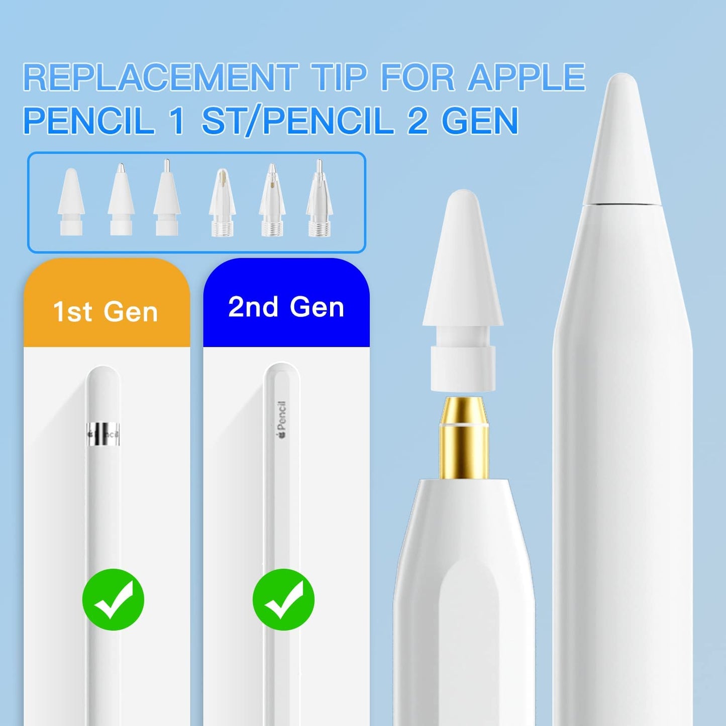 Upgraded Replacement Tips Compatible with Apple Pencil 1St/2Nd Generation&Logitech Crayon, No Wear Out Precise Control Rounded Metal Pencil Nibs for Ipad Pro/Air/Mini Pencil, 6 Pack  Qreninv   