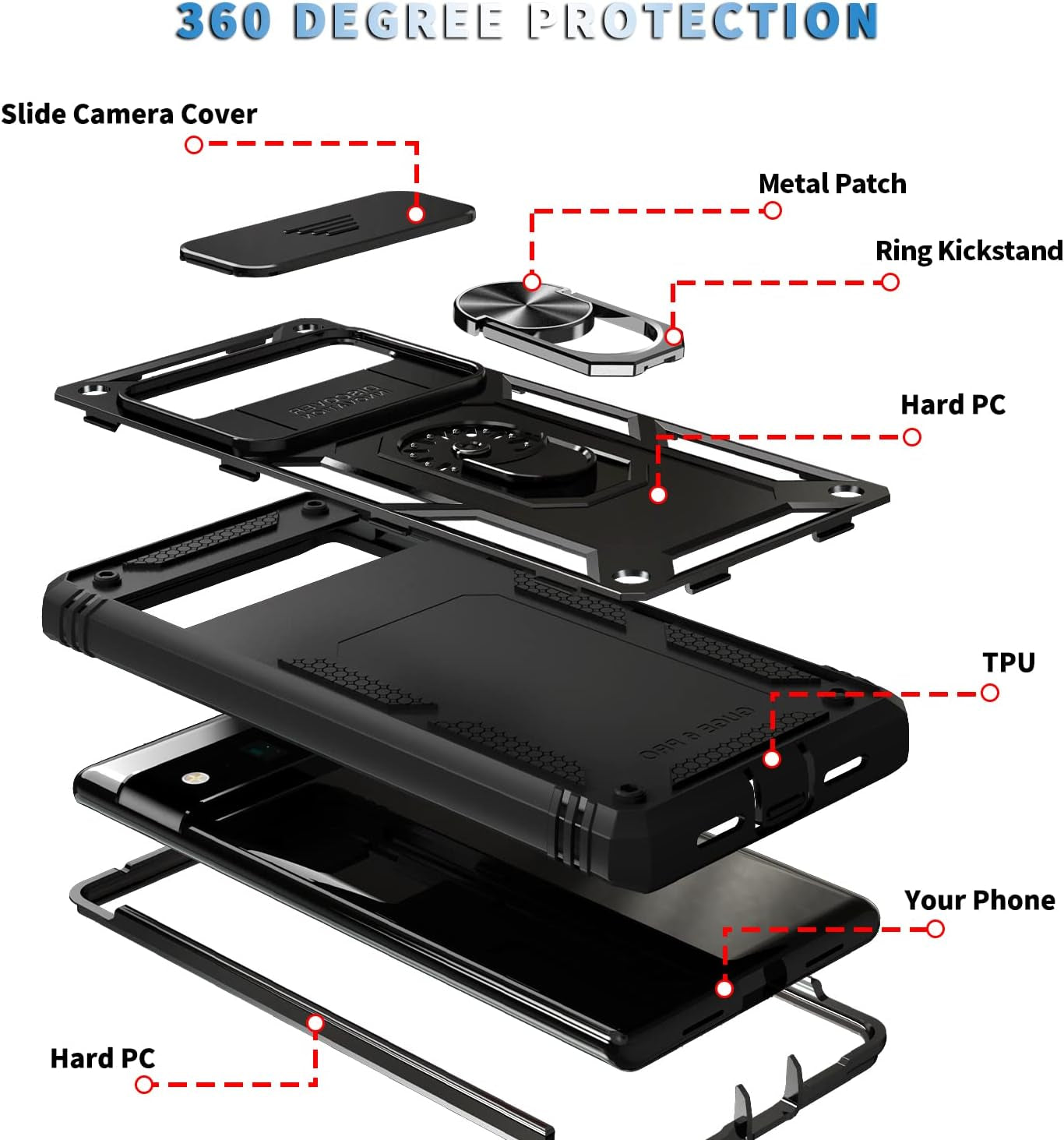 IYTRRYH for Google Pixel 6 Pro Case 5G with Tempered Glass Screen Protector with Magnetic Car Kickstand Ring&Camera Cover Shockproof Military Grade Drop Heavy Duty Protection Men Pixel 6 Pro 6.7'Black  IYTRRYH   