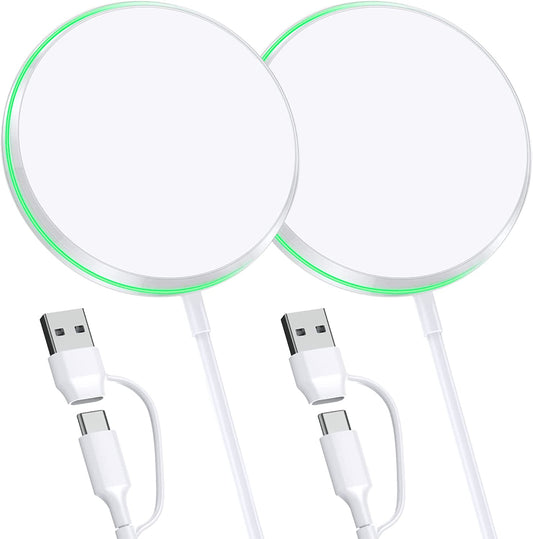 2 Pack Magnetic Wireless Charger 15W Fast Apple Mag-Safe Charger for Iphone 14/13/12 Series, Airpods 3/2/Pro with 5Ft Dual Charging Port Cable  UMEIJA   