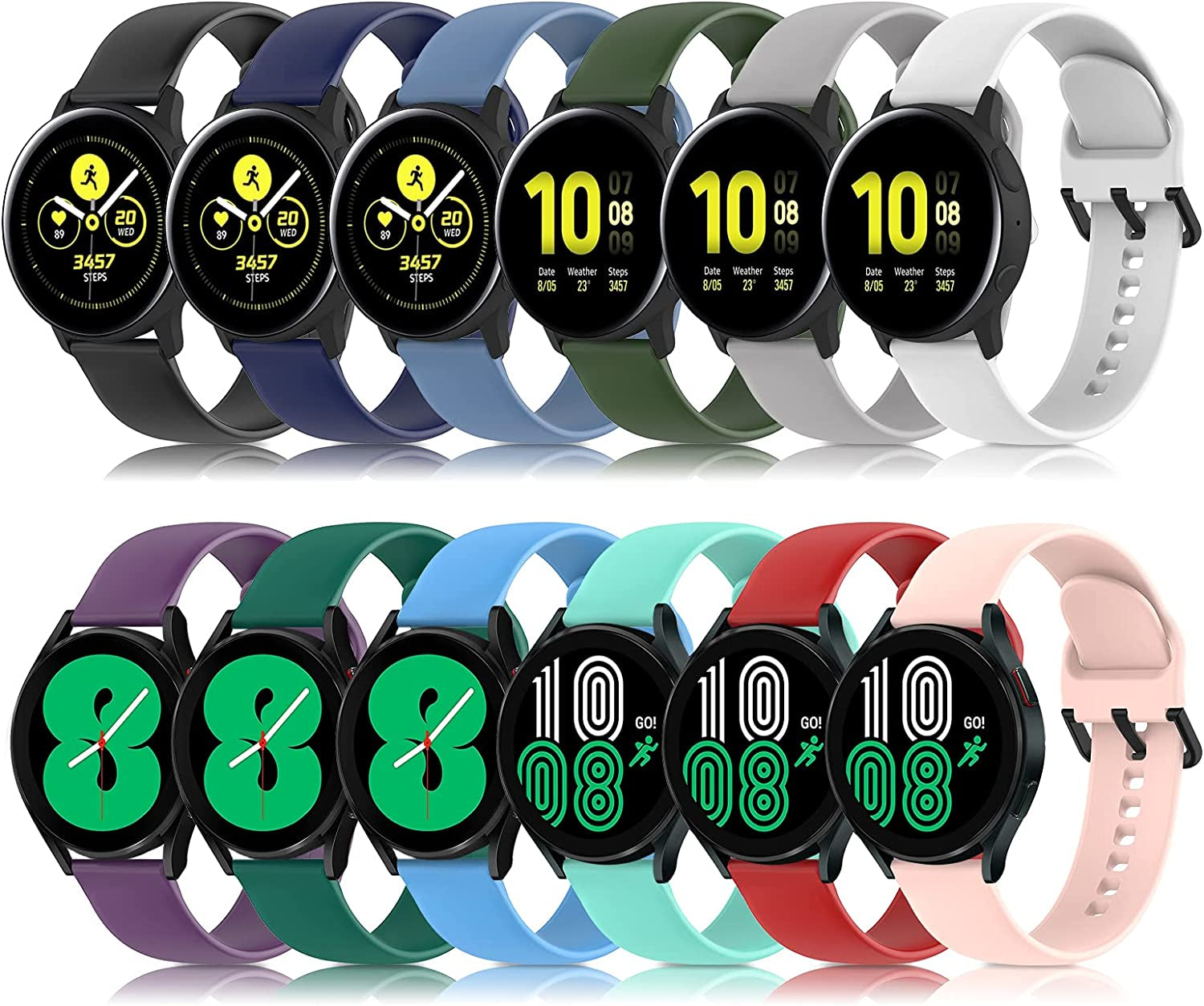 12 Pack Silicone Bands Compatible with Samsung Galaxy Watch Active 2 / Active 40Mm 44Mm / Galaxy Watch 5 & 5 Pro/Watch 4 & 3 41MM / 42Mm,Gear S2 Classic/Gear Sports (20Mm)(Silver Buckle)  EverAct 12 Pack Black Buckle Small 