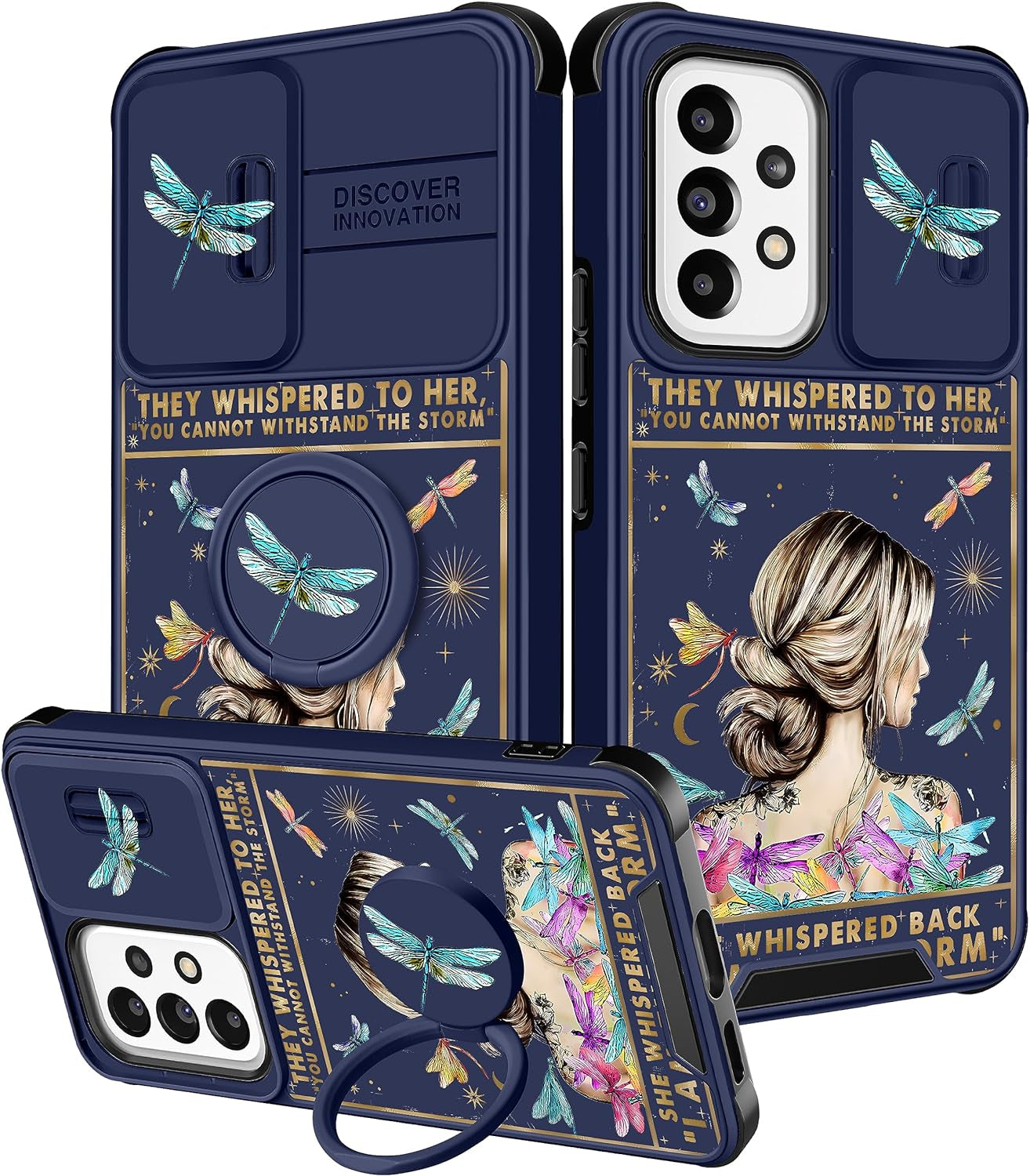 Funermei (2In1 for Samsung Galaxy A53 5G Phone Case for Women Cute Girls Cover Butterfly Girly Kawaii Aesthetic Butterfly Design with Camera Cover and Ring Stand Funda for Samsung A53 5G Case  Funermei 5-For A53 5G-Girl Back  