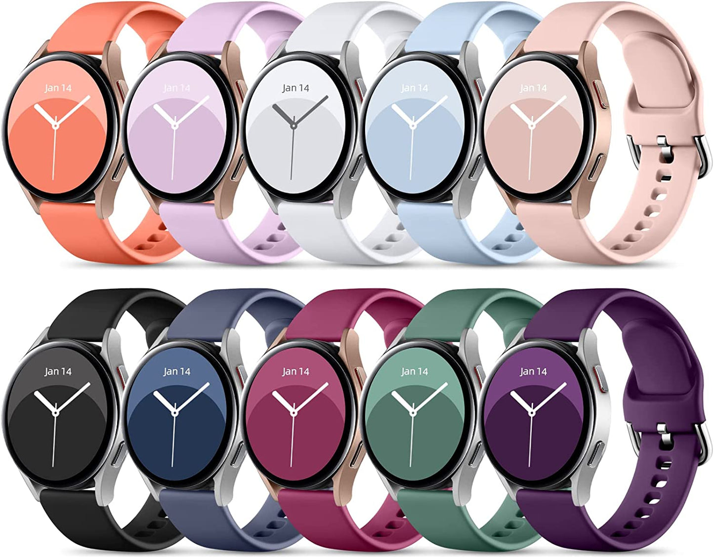 Daqin 10 Pack Band Compatible with Samsung Galaxy Watch 4/Galaxy Watch 5 Band 40Mm 44Mm/Galaxy Watch 5 Pro 45Mm/Samsung Active 2 Bands, 20Mm Soft Silicone Sport Strap Wristbands for Women Men  Xuchangjiansenshangmaoyouxiangongsi   