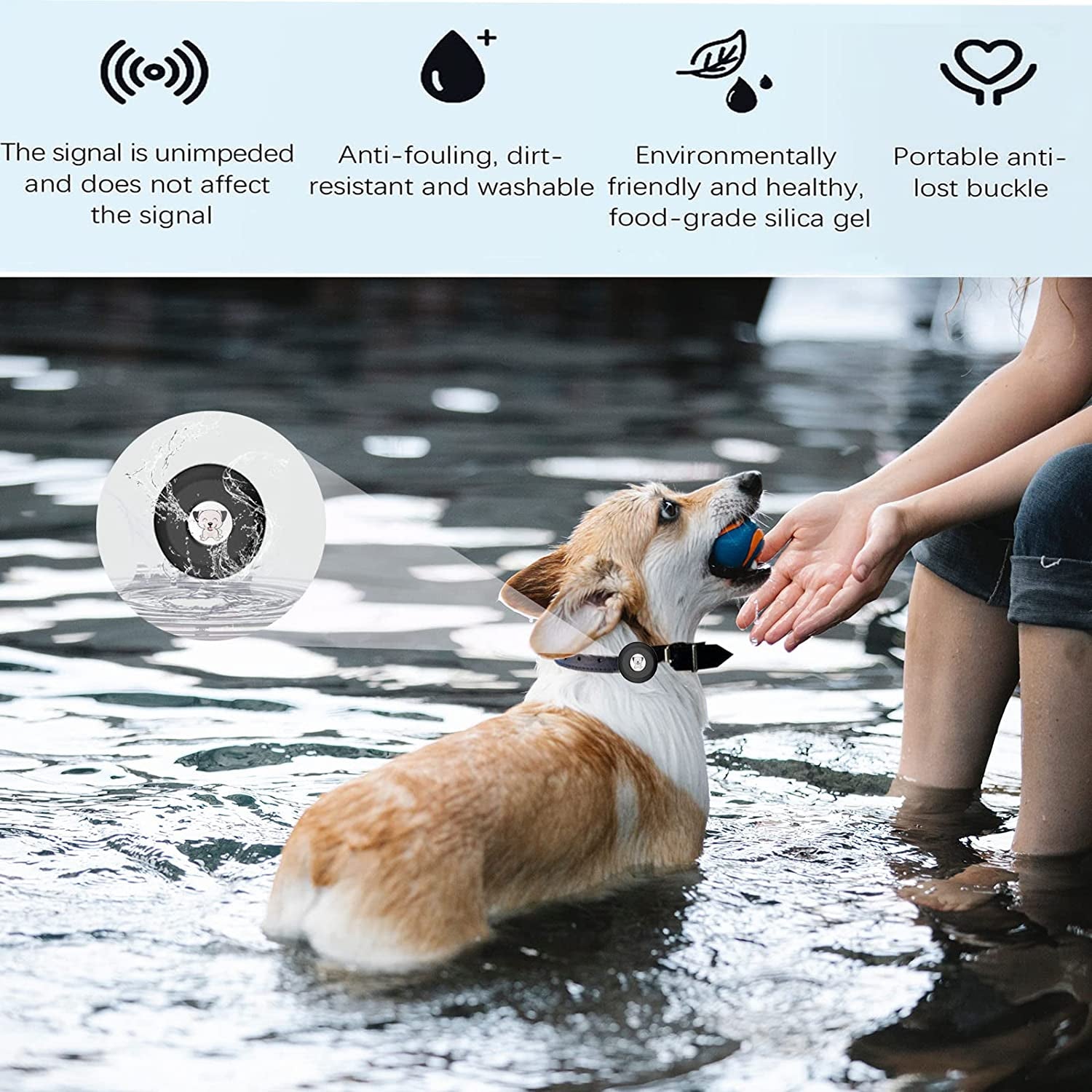 Sinvin Airtag Dog Collar Holder - Airtag Cat Collar Holder - Silicone Waterproof Apple Airtag Protective Holder for Pet Collars Wide within 1/2" (Black)  KV-AC-01   