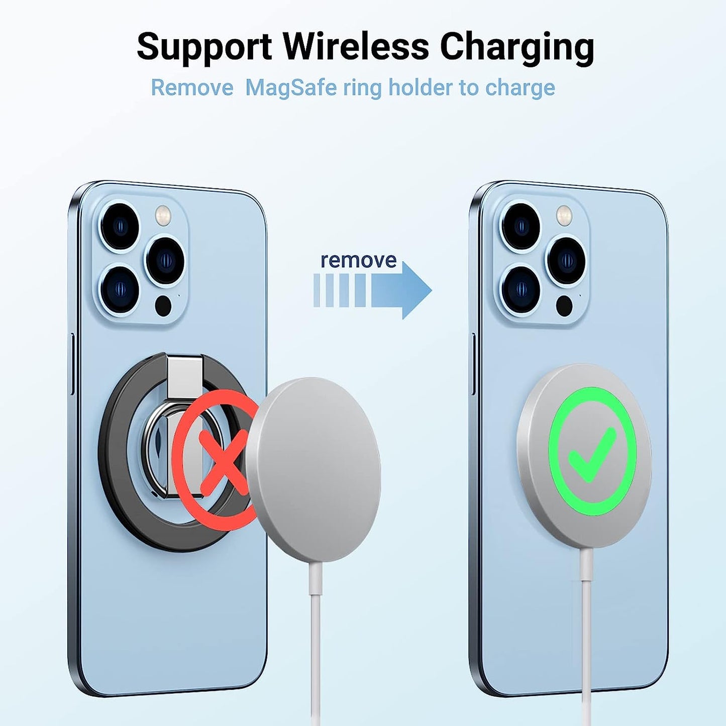 Magnetic Phone Ring Stand for Iphone 14 13 12 Pro Max/Pro/Mini, Compatible with Magsafe Foldable &Adjustable Finger Ring Grip for Wireless Charging -Black  OUTXE   