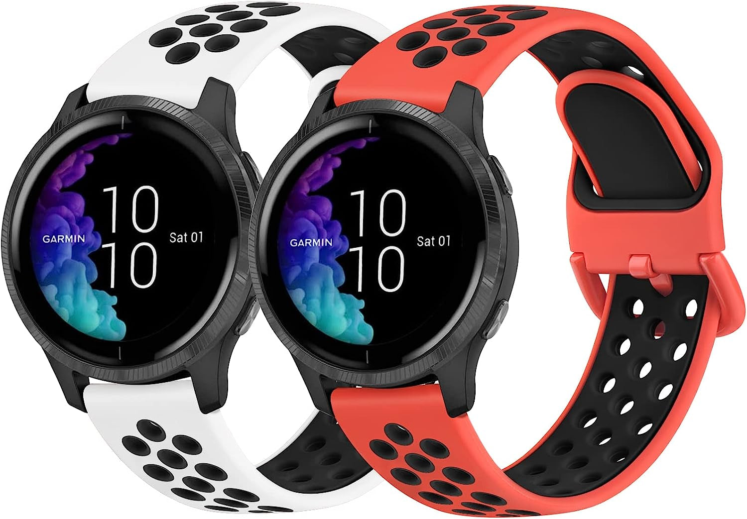 2 PACK Sport Bands for Garmin Venu 2 plus / Venu Sq / Venu / Vivoactive 3 Watch Band Women Men, Soft Silicone Replacement Wristband Sport Strap for Garmin Vivomove Sport, Vivoactive 3 Music, Forerunner 645 / 245 Music Smart Watch  Wanme White Black+Red Black Small 