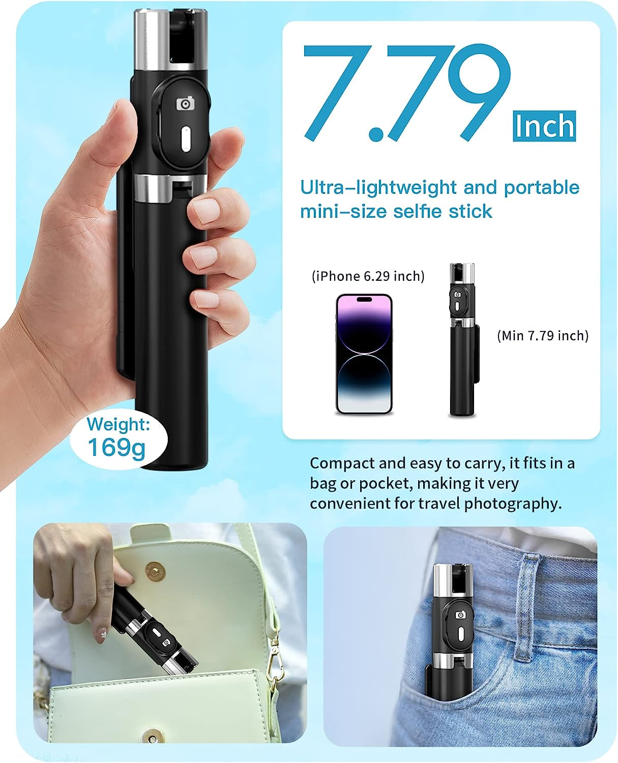 LONJADE Selfie Stick Tripod-43 Inch Extendable Selfie Stick Phone Tripod Stand with Upgraded 5.2 Wireless Remote Travel Holder Compatible with Iphone Samsung Cell Phone Video Recording (Black)  LONJADE   