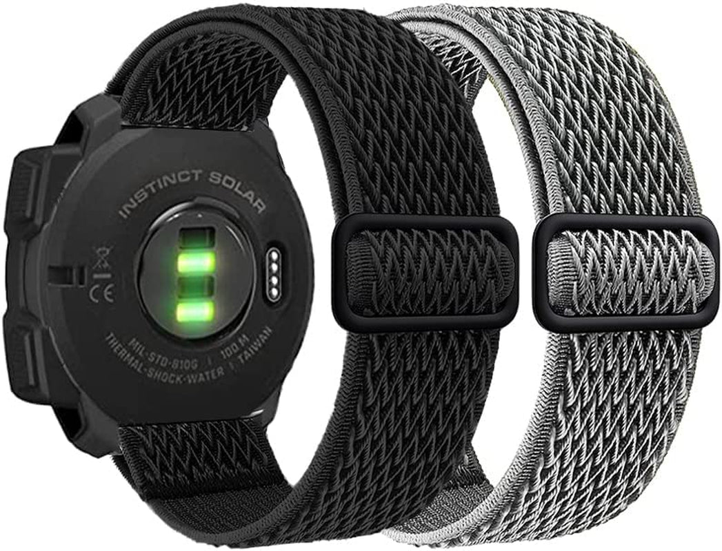 Olytop Elastic Watch Bands for Garmin Instinct/2 Solar, 22Mm Soft Stretchy Nylon Ultra-Light Wristband Replacement Strap Men Women for Garmin Instinct Tactical/Esports/Solar/Tide Smartwatch  Olytop Wave Black+Grey  