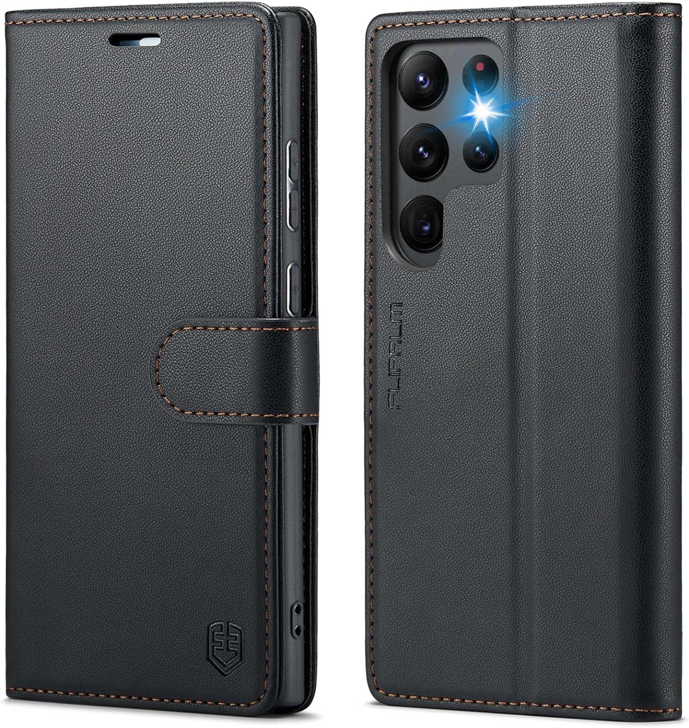 FLIPALM for Samsung Galaxy S22 Ultra Wallet Case with RFID Blocking Credit Card Holder, PU Leather Flip Kickstand Protective Shockproof Cover Women Men for Samsung S22 Ultra Phone Case(Blue-Green)  FLIPALM Black  