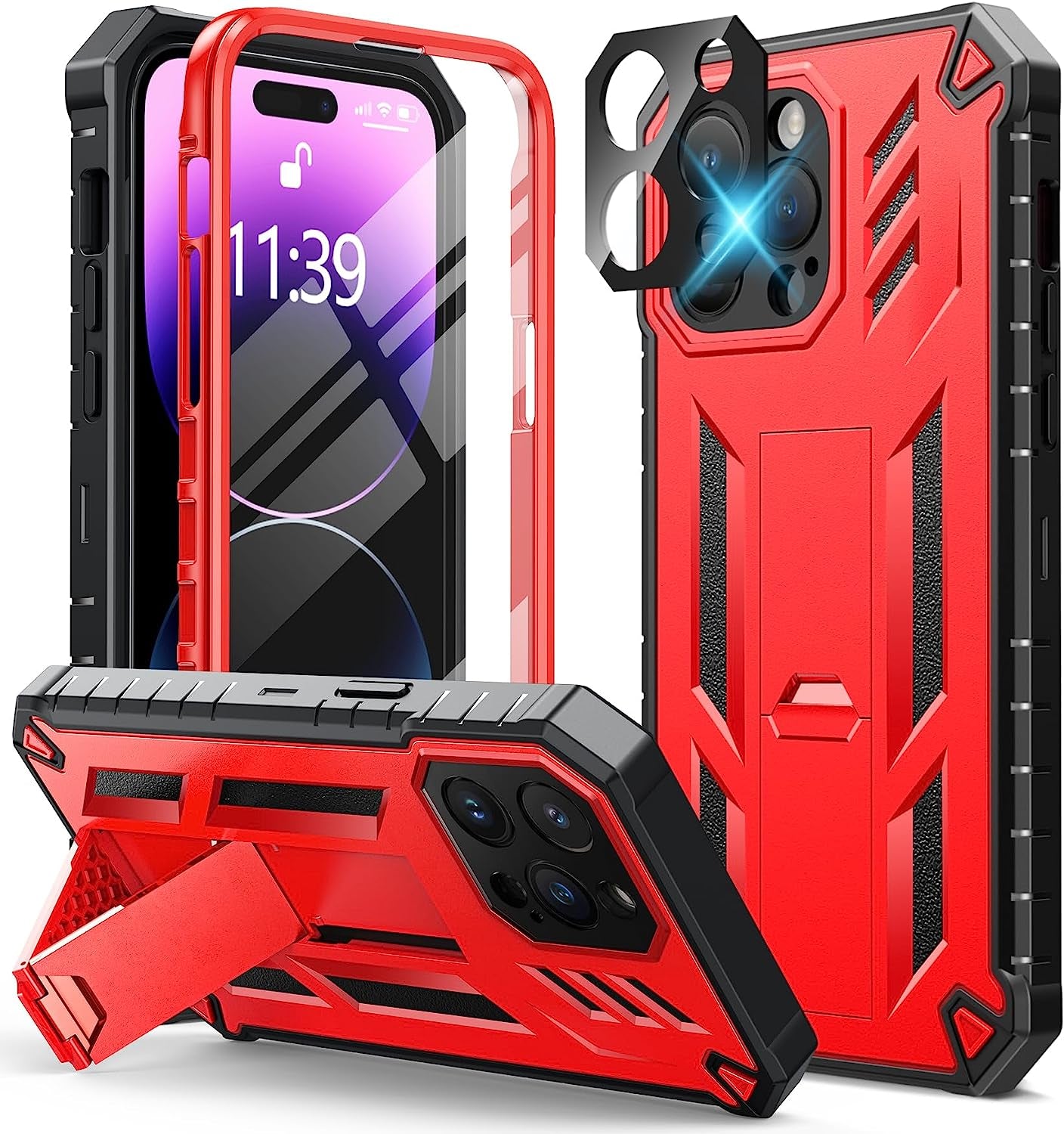 FNTCASE for Iphone 14 Pro Max Case: Military Grade Rugged Cell Phone Cover with Kickstand & Holster | Shockproof TPU Protection Bumper Matte Textured Design for Iphone 14 Pro Max Cases 6.7Inch - Beige  FNTCASE Kickstand Red  