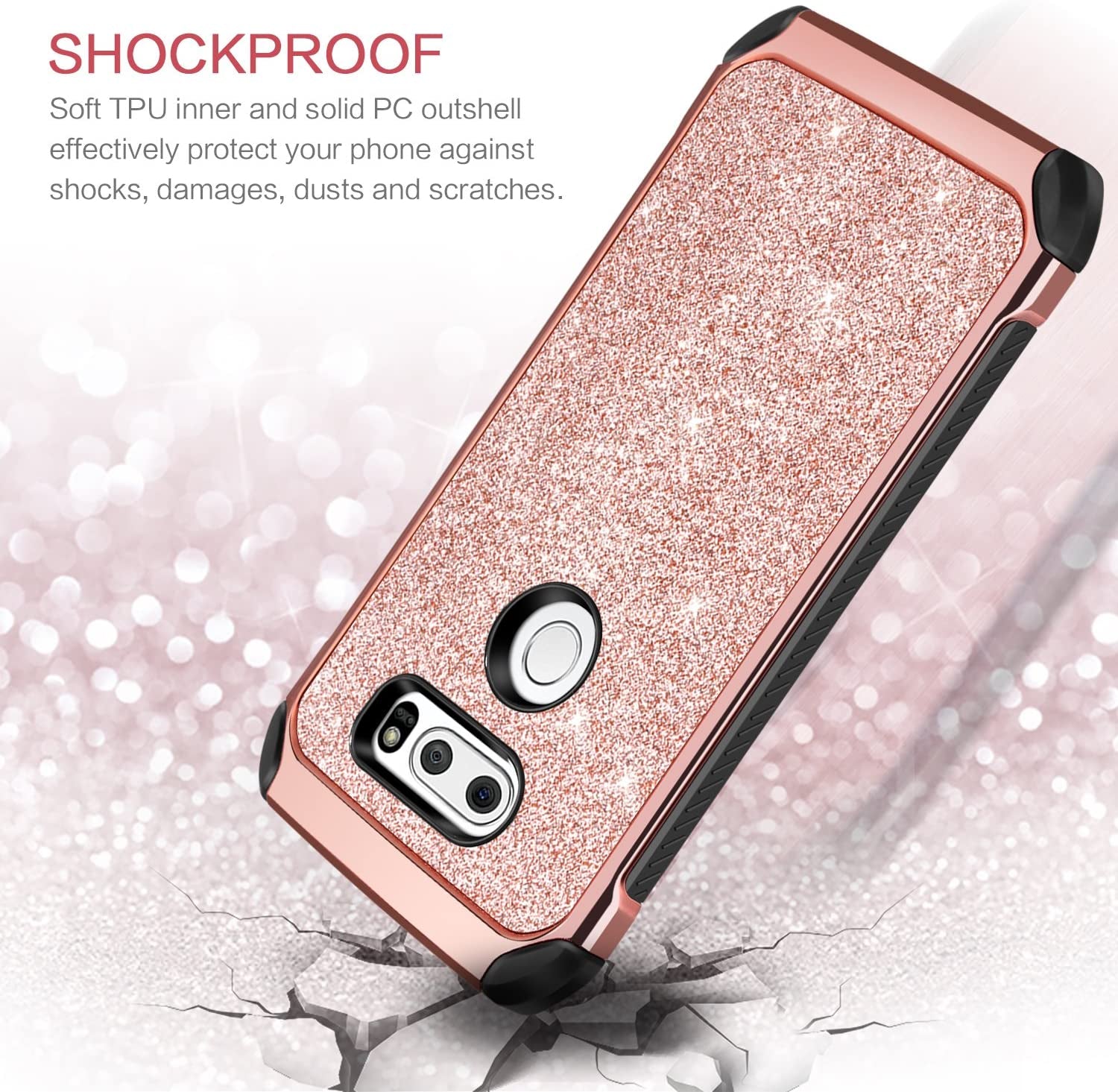 LG V30 Case, LG V30+ Case, LG V35 Thinq Phone Cases, LG V30S Thinq Cell Phone Case, BENTOBEN Slim 2 in 1 Glitter Bling Sparkly Cover, Heavy Duty Shockproof Protective Cases for Women, Gilrs, Rose Gold  BENTOBEN   