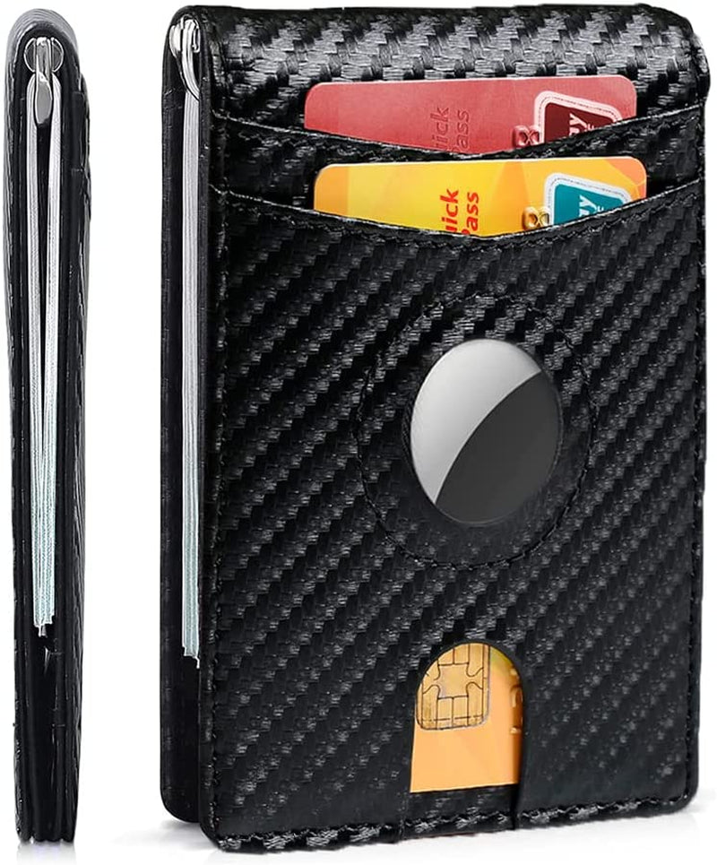 YQGWVFI Airtag Men'S Wallet with Money Clip, RFID Blocking, Slim and Minimalist Design, Holds up to 12 Cards, with Gift Box  Kaiman Carbon Black  