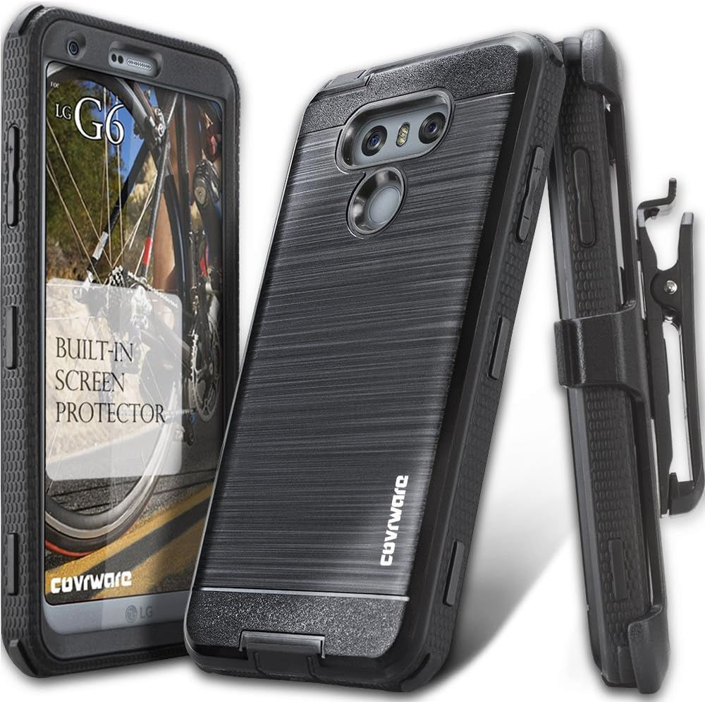 COVRWARE Aegis Series Case for LG G6 with Built-In Screen Protector Heavy Duty Full-Body Rugged Holster Armor Case Belt Swivel Clip Kickstand, Black  COVRWARE (Brushed Metal Texture) Black  