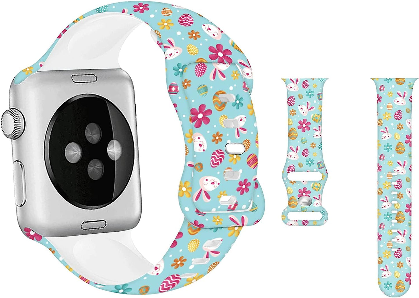 Hi-Yoohere Cute Easter Eggs Bunny Pattern Bands Compatible with Apple Watch 38Mm 40Mm 41Mm S/M, Kids Girls Women Adjustable Soft Silicone Wristband Strap for Iwatch SE & Series 7/6/5/4/3/2/1 (Color 5)  Hi-Yoohere Color 4 42mm/44mm/45mm M/L 
