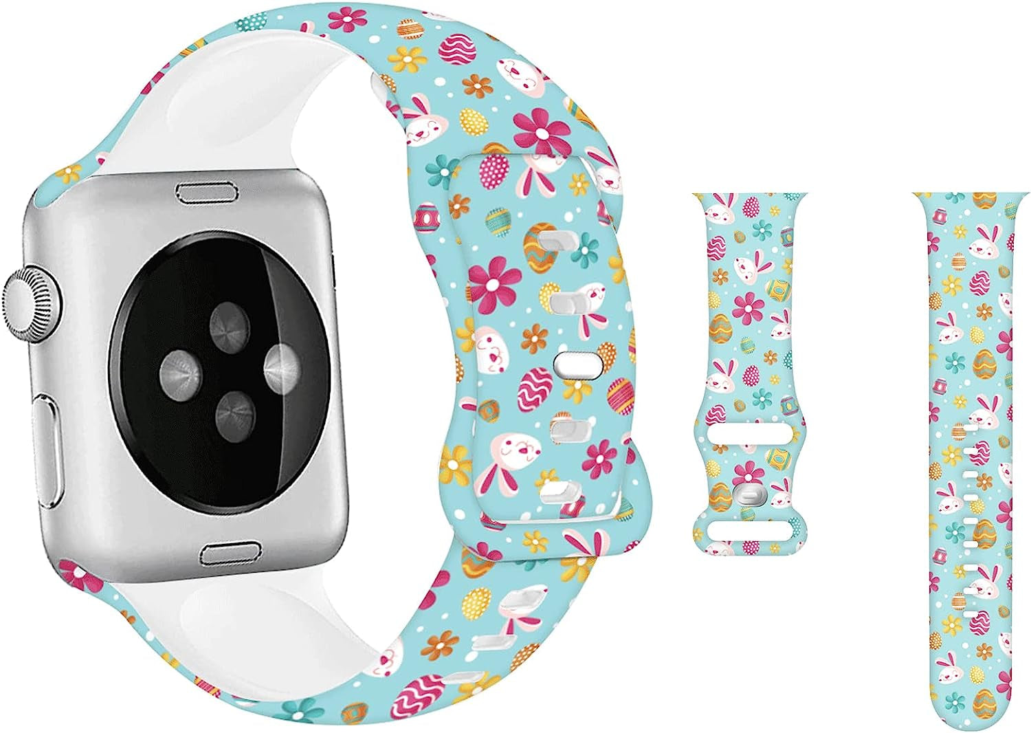 Hi-Yoohere Cute Easter Eggs Bunny Pattern Bands Compatible with Apple Watch 38Mm 40Mm 41Mm S/M, Kids Girls Women Adjustable Soft Silicone Wristband Strap for Iwatch SE & Series 7/6/5/4/3/2/1 (Color 5)  Hi-Yoohere Color 4 42mm/44mm/45mm M/L 