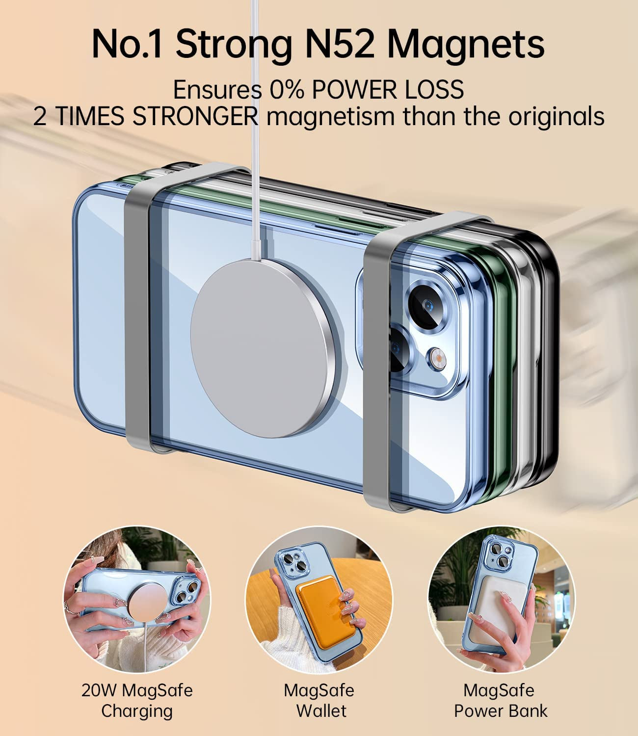 JUESHITUO Magnetic Matallic Glossy Clear for Iphone 14 Case with Full Camera Cover Protection [No.1 Strong N52 Magnets] [Military Grade Drop Protection] for Women Girls Phone Case (6.1")-Sierra Blue  JUESHITUO   