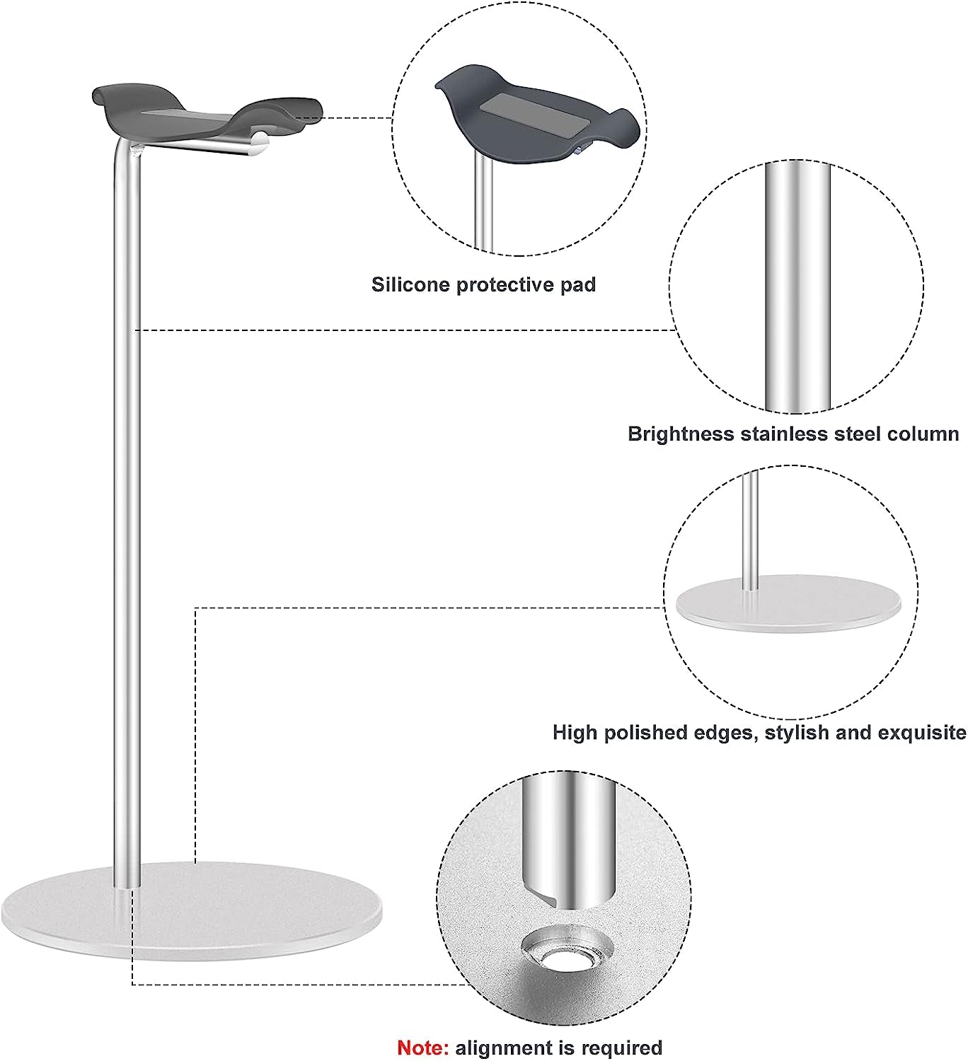 SHUOSUO Headphone Stand Aluminum, Headset Holder with Solid Base for Desk, Compatible with Airpods Max, Beats, Bose, B&O, Sony, Sennheiser, Etc (Silver)  SHUOSUO   