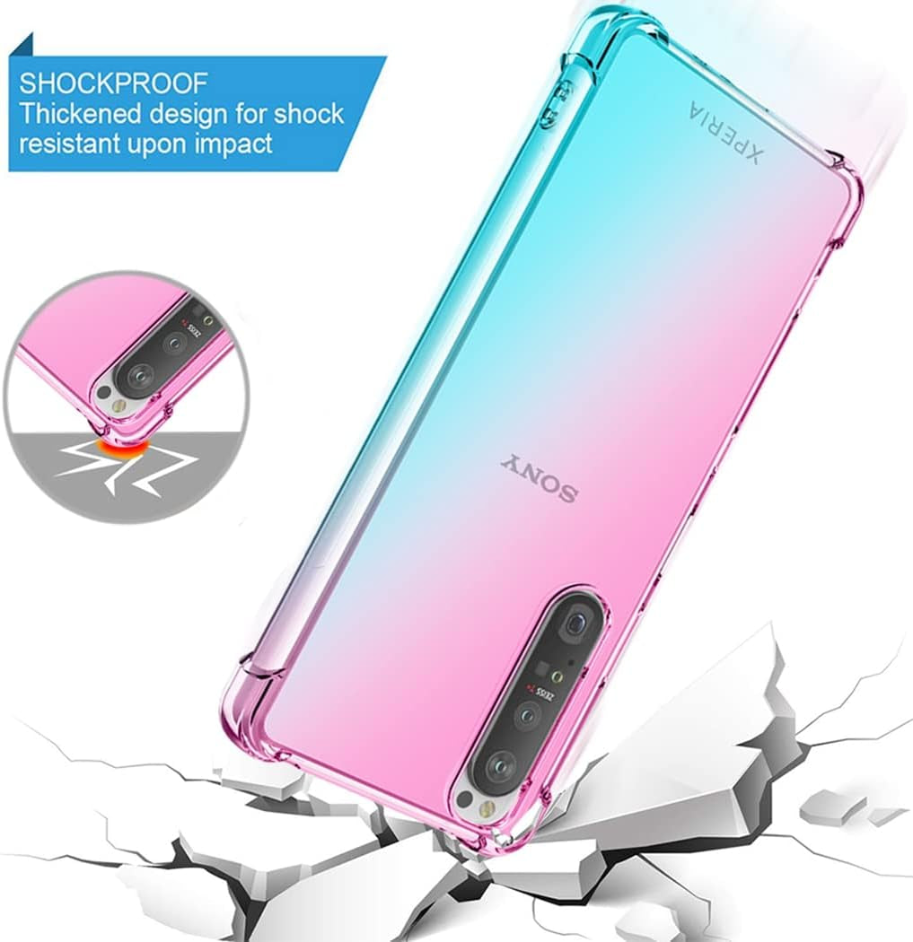 Ueokeird for Xperia 1 IV 5G Case, XQ-CT72 Case, Clear Cute Gradient Phone Case Slim anti Scratch Flexible TPU Cover Shockproof Protective Case for Sony Xperia 1 IV (Pink/Green)  Ueokeird   