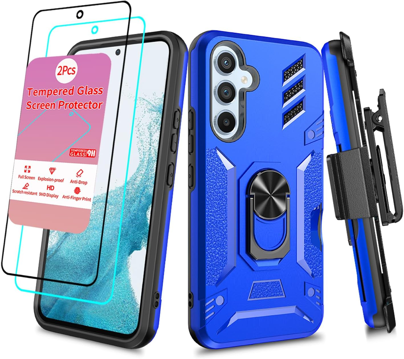 Case for Samsung Galaxy A53 Case with Screen Protector Samsung Galaxy A53 Case with Clip Galaxy A53 Case with Kickstand Military Grade Heavy Duty Camo Case for Samsung Galaxy A53 Men Women (Blue)  huiyi Blue For A54 For A54 