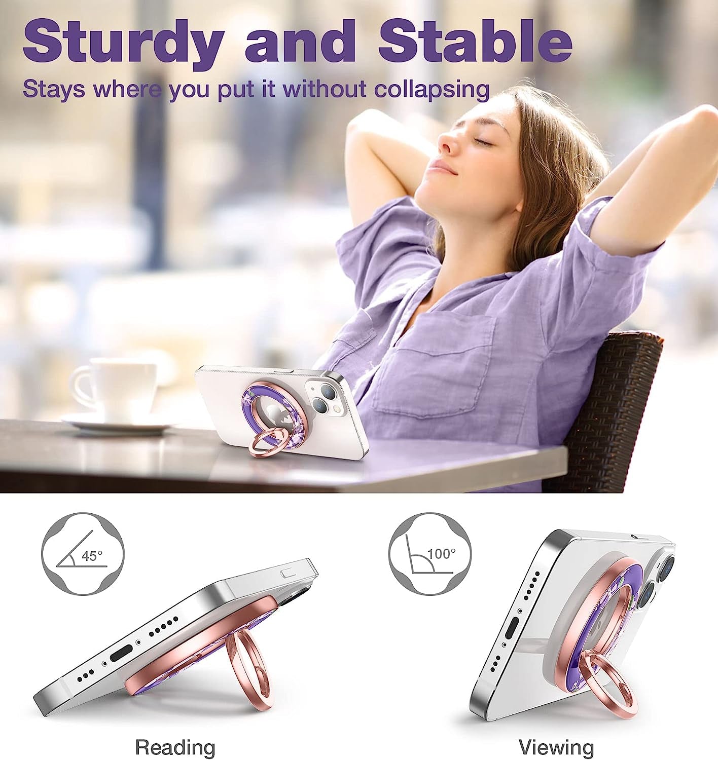 SURITCH Magnetic Cell Phone Ring Holder Grip for Iphone 14/13/12(Pro, Pro Max, Plus, Mini), Finger Grip Folding Adjustable Kickstand for All Magsafe Iphone-Compatibles, Purple Cosmos  SURITCH   