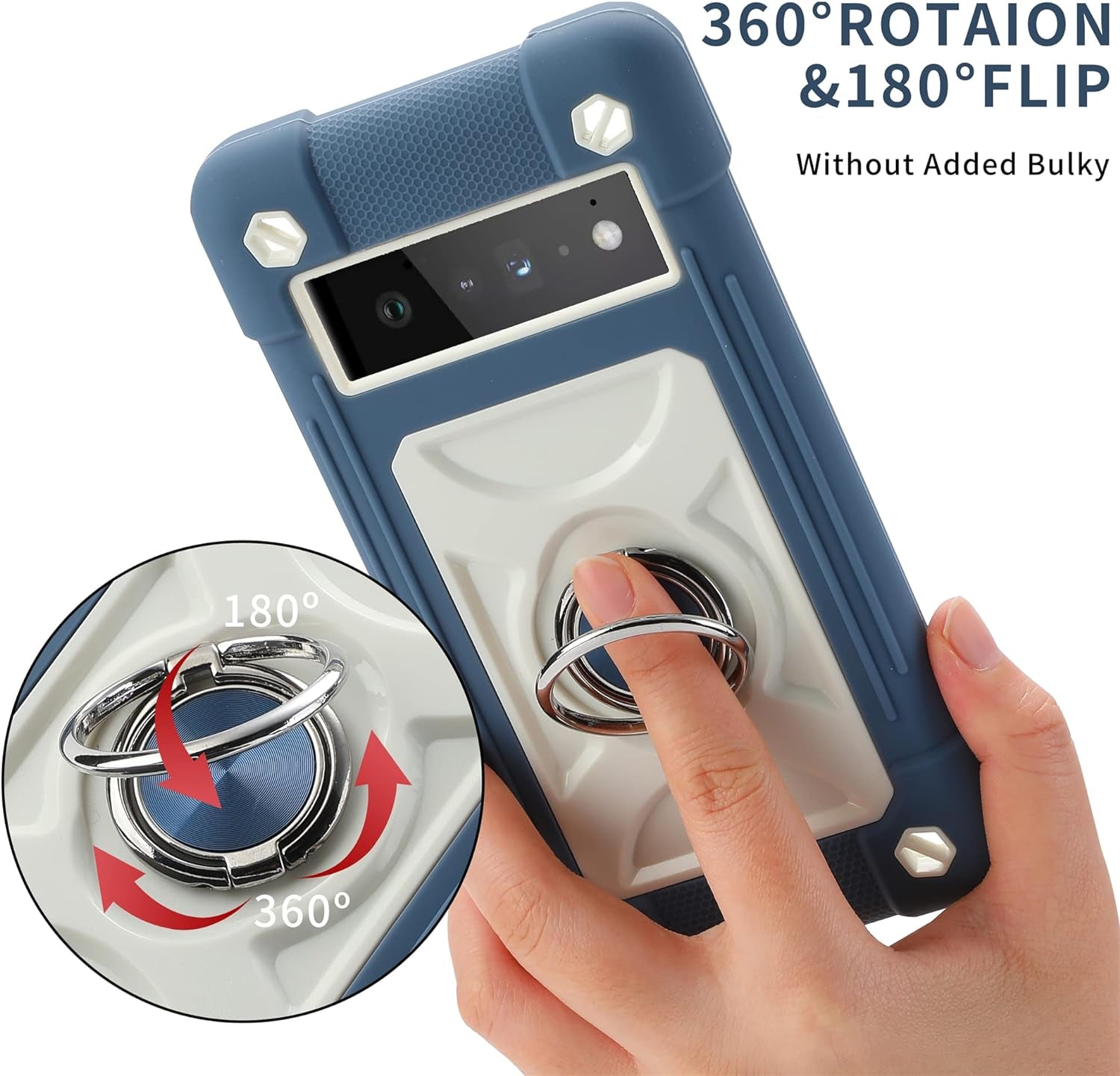 MARKILL Compatible with Google Pixel 6 Pro Case with 360°Rotate Ring Stand, 【Without Screen Protector】 Heavy-Duty Military Grade Shockproof Phone Cover for Google Pixel 6 Pro 6.7 Inch (Blue)  MARKILL   