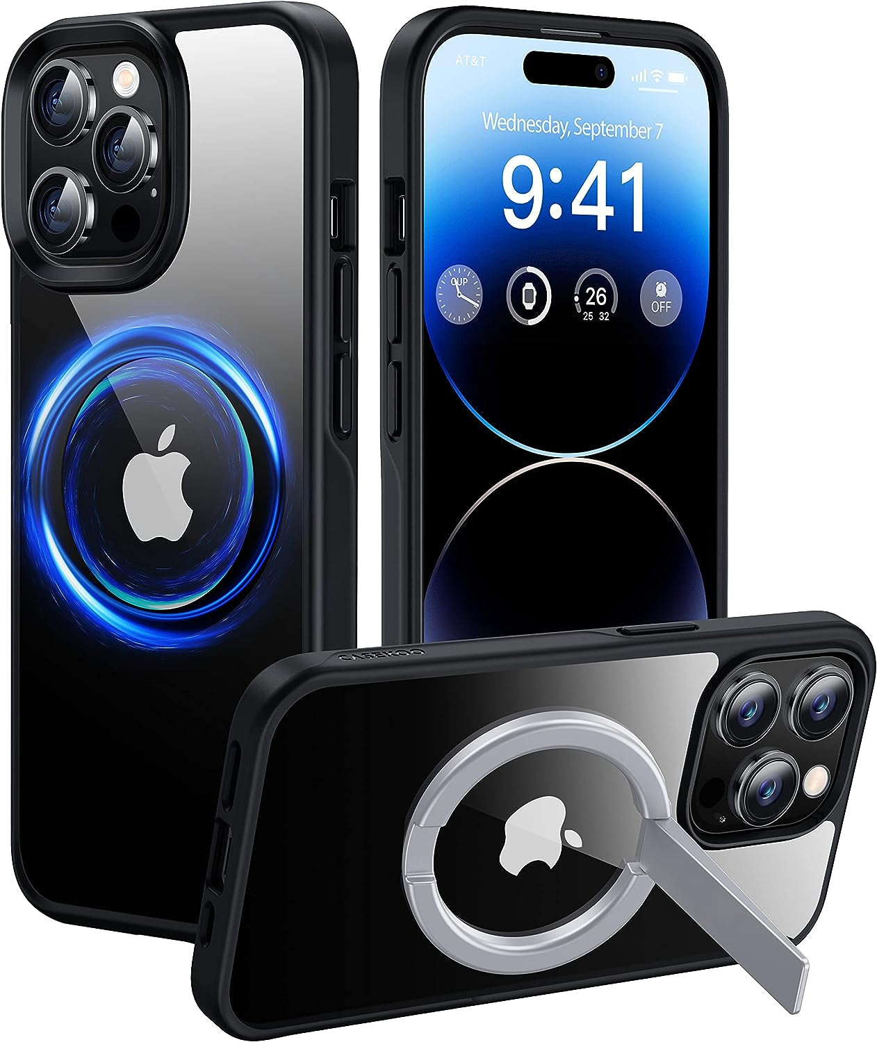 CASEKOO Strong Magnetic Clear for Iphone 14 Pro Max Case Transparent Back with Removable Magnetic Kickstand [Anti-Yellowing] [Compatible with Magsafe] Shockproof Protective Slim Cover 6.7 Inch, Black  CASEKOO   