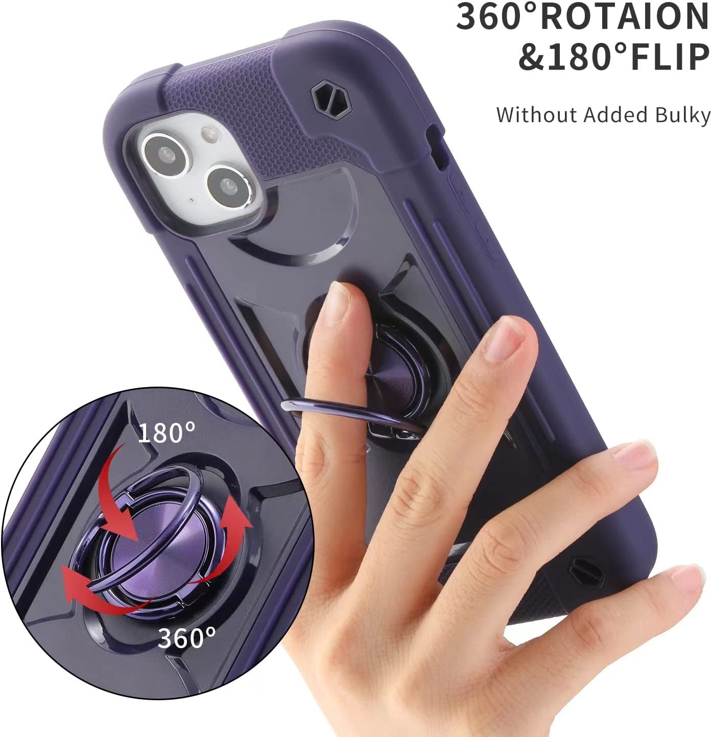 Cookiver for Iphone 14 Case/Iphone 13 Case Inch with Ring Stand, with 2 Pack Glass Screen Protector + 1 Pack Camera Lens Protector,Heavy-Duty Shockproof Military Grade Rugged Cover (Deep Purple)  Cookiver   