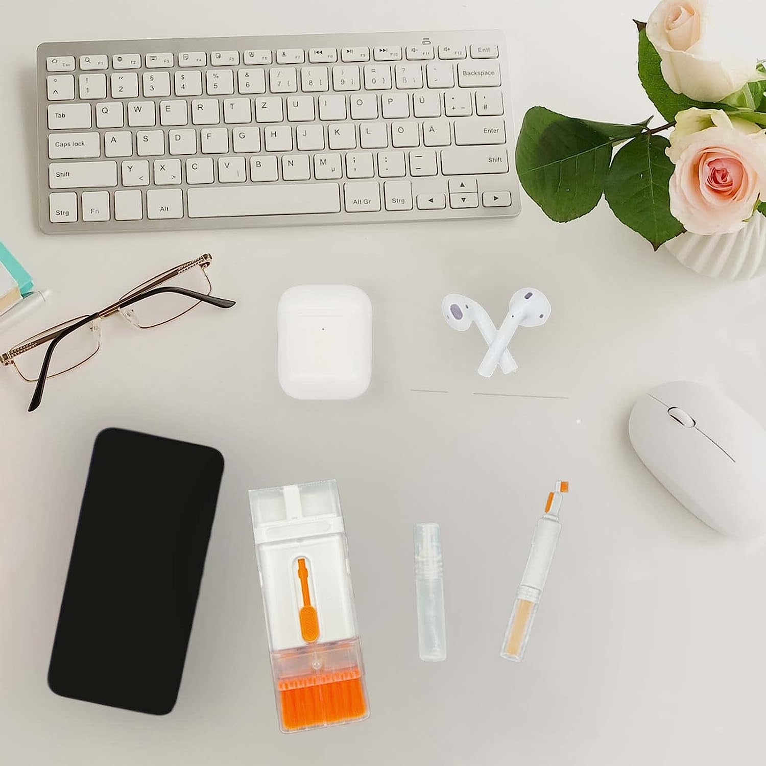 HENEAN 8 in 1 Laptop Screen Keyboard Cleaner Kit, Electronic Cleaning Brush Kit with Cell Phone Stand, Cleaning Tool for Computer/Airpods Pro/Iphone/Ipad/Macbook/Earphone/Pc with 2Ml Mist Spray  HENEAN   