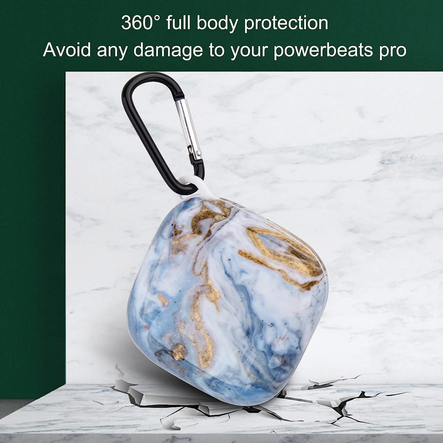 V.R.Hope Case Compatible with Powerbeats Pro Case Cover, Upgraded Anti-Lost & Shockproof Protective Case with Durable Carabiner for Beats Powerbeats Pro (Marble Blue)  V.R.HOPE   