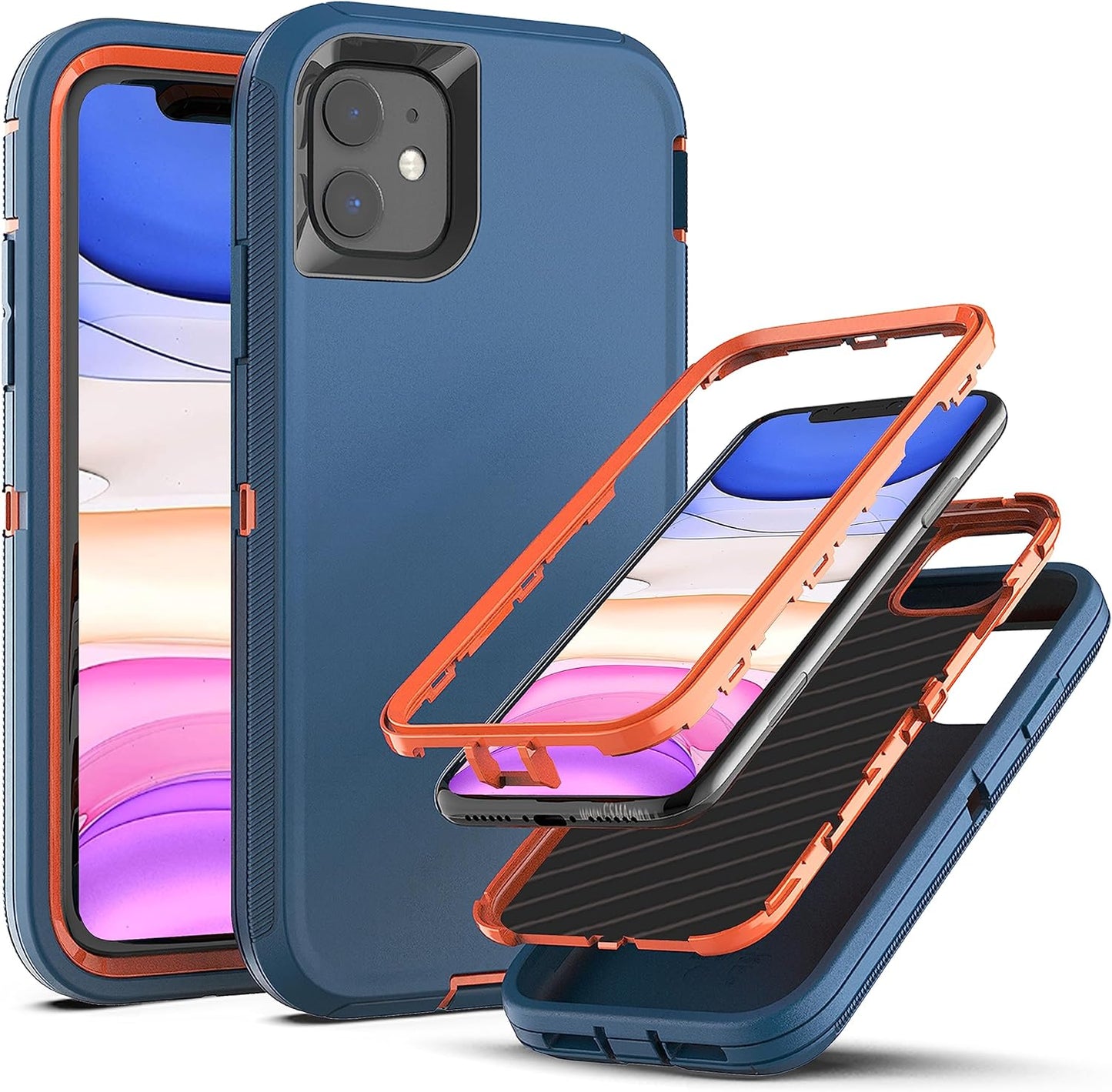 Ymhxcy for Iphone 11 Case Shockproof Dropproof Dust-Proof Drop Proof 3-Layer Durable Phone Case Heavy Duty Protection Phone Case Cover for Apple Iphone 11 6.1“ Aqua Blue and Lime Green  YmhxcY Sf-Blue / Orange  