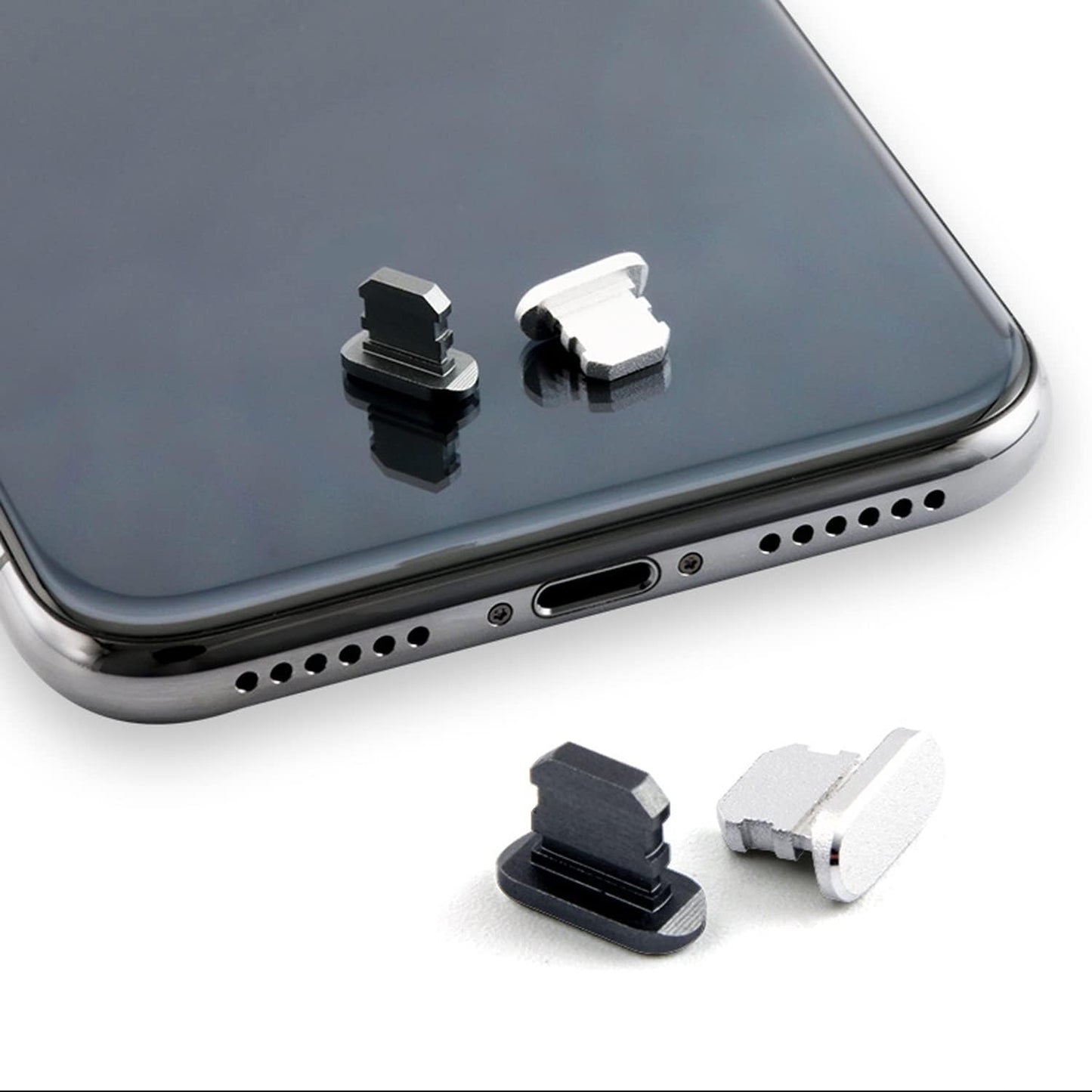 6-Pack Aluminum Anti-Dust Plugs for Iphone 13 12 Pro Max 11 XR XS 7 8 plus Airpods Dust Cover for Lightning Charging Port with Mini Storage Case (Black)  LYRYBEYCA   