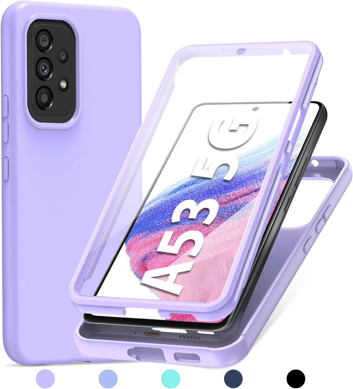 PUJUE for Samsung Galaxy A53 5G Case: Shockproof Protective Phone Cases - Soft Silicone TPU Slim Cell Shell - Cute Durable Rugged Matte Phone Covers (Black)  PUJUE Violet  