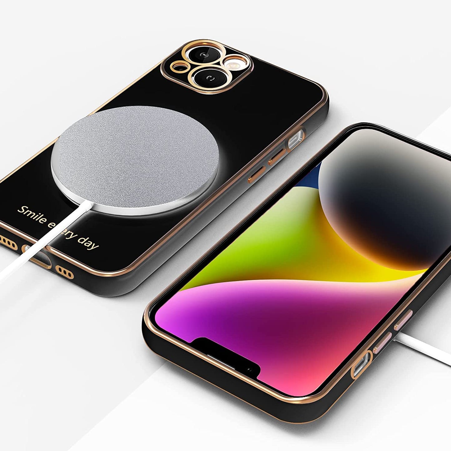 Tksafy for Iphone 14 Case, Cute Love Heart Pattern for Women Girls with Full Camera Protection, Anti-Scratch Plating Soft TPU Shockproof Bumper Phone Cover for Apple Iphone 14 6.1-Inch 2022, Black  Tksafy   