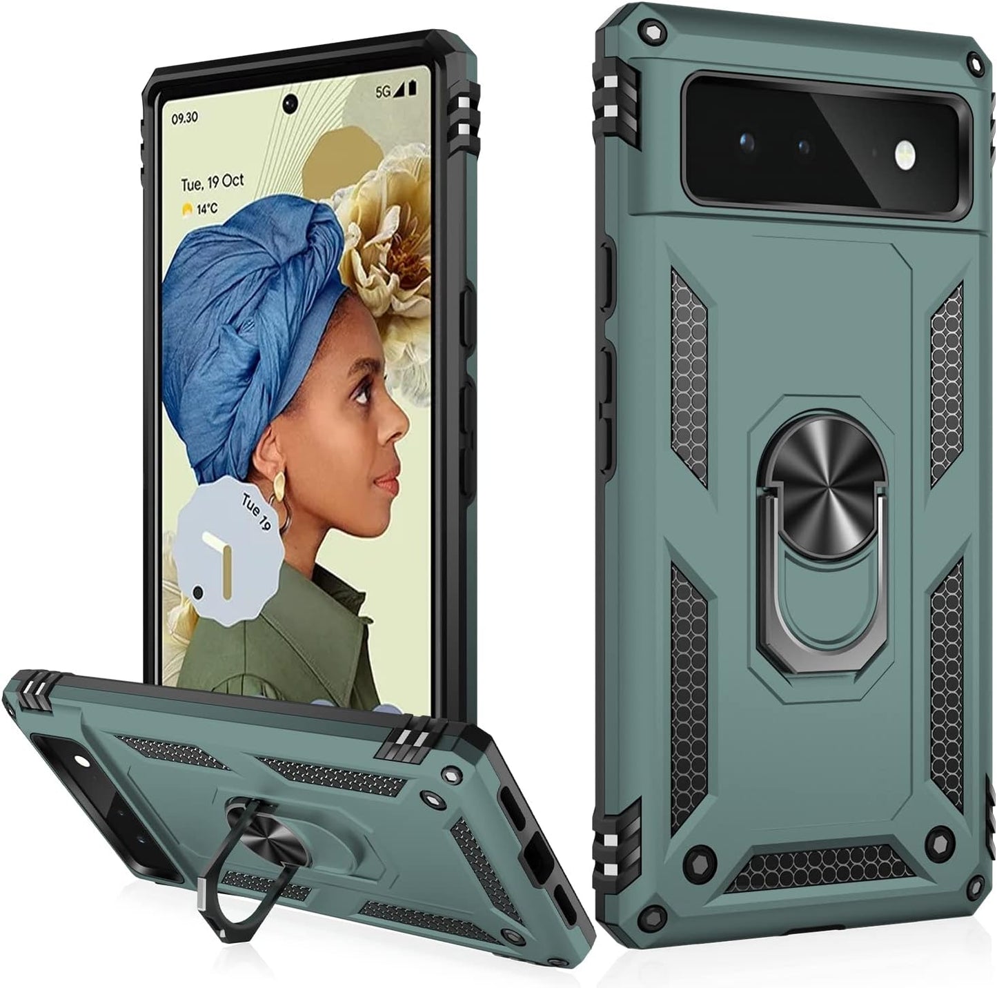 IKAZZ Suitable for Google Pixel 6 Case,Military Grade Shockproof Heavy Duty Protective Phone Case Pass 16Ft Drop Test with Magnetic Kickstand Car Mount Holder for Google Pixel 6 Blue  IKAZZ Pine Green Google Pixel 6 6.4" 