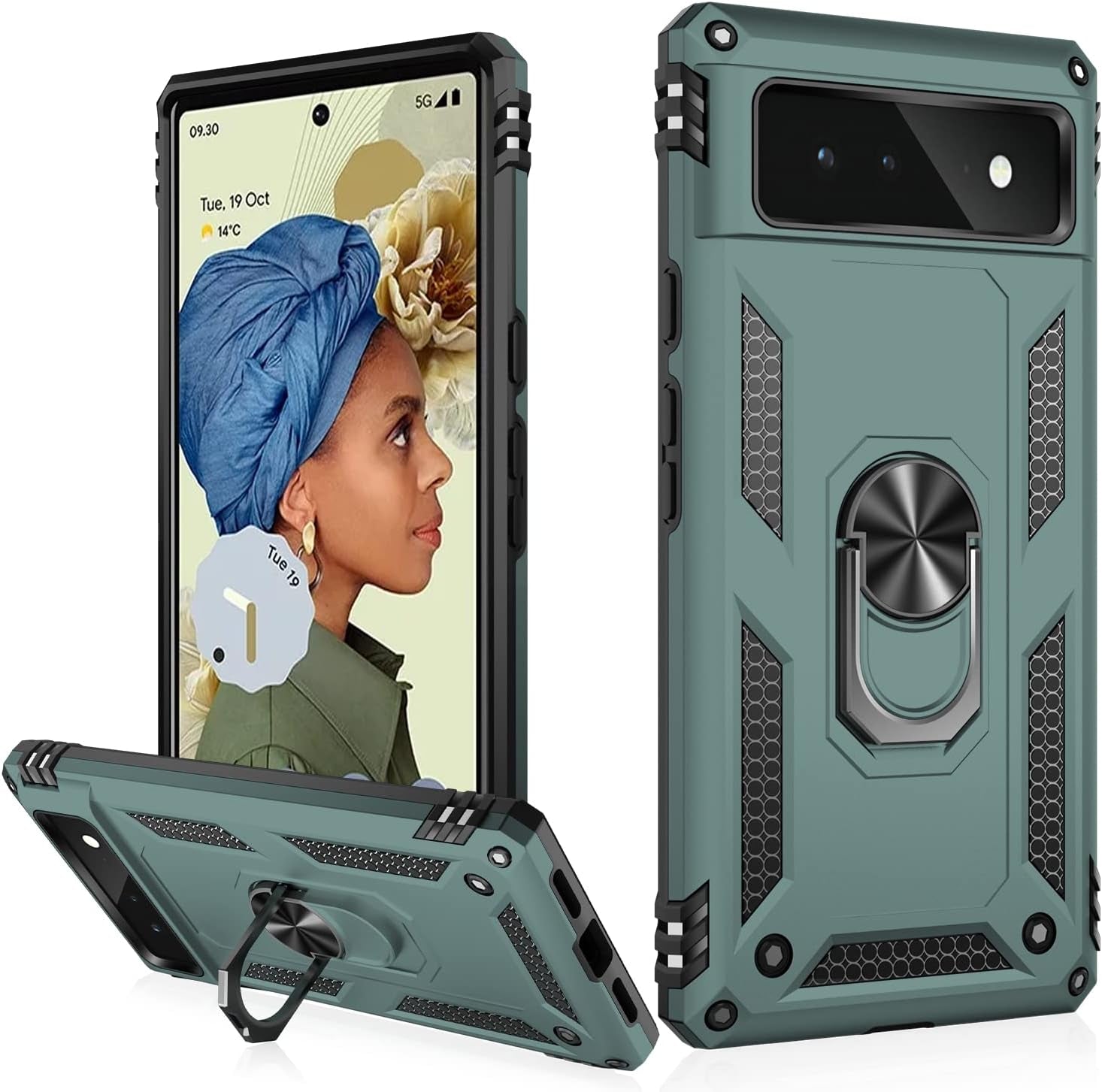 IKAZZ Suitable for Google Pixel 6 Case,Military Grade Shockproof Heavy Duty Protective Phone Case Pass 16Ft Drop Test with Magnetic Kickstand Car Mount Holder for Google Pixel 6 Blue  IKAZZ Pine Green Google Pixel 6 6.4" 