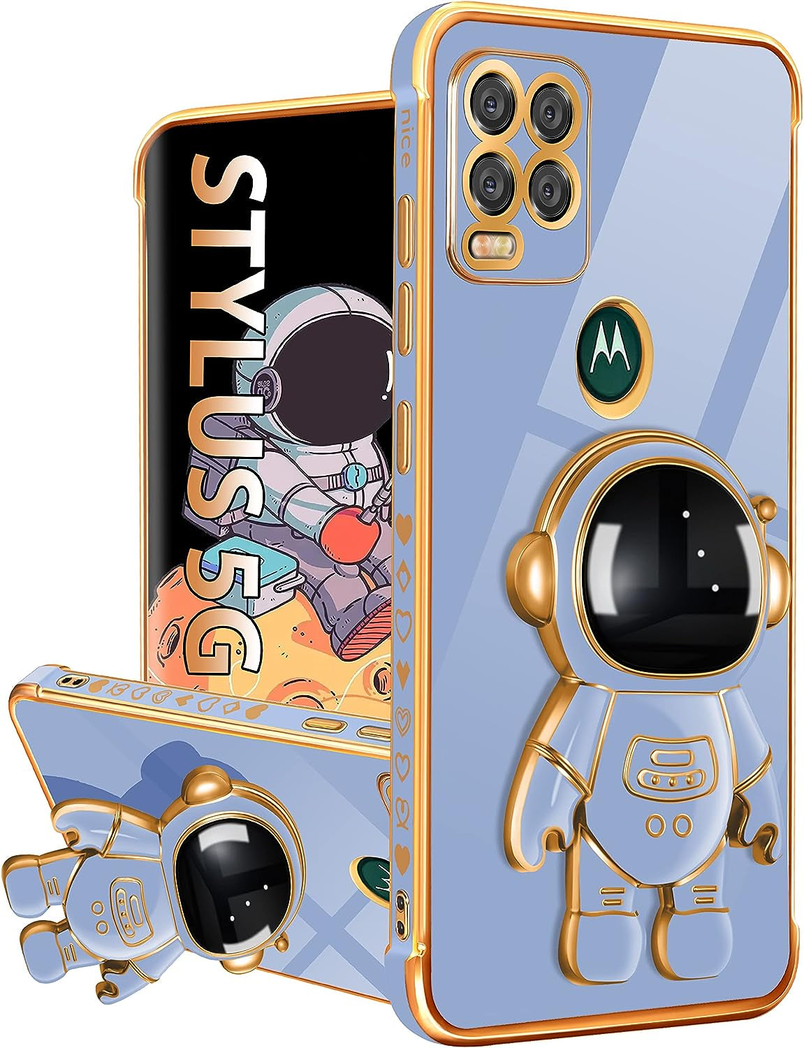 Buleens for Motorola Moto G Stylus 5G Case, Cute Heart Pattern 6D Gold Plating Astronaut Hidden Stand Phone Cases for Moto G Stylus 5G 2021 6.8 Inch-Black  Buleens Only For Moto G Stylus 5G 2021-Dark Blue  
