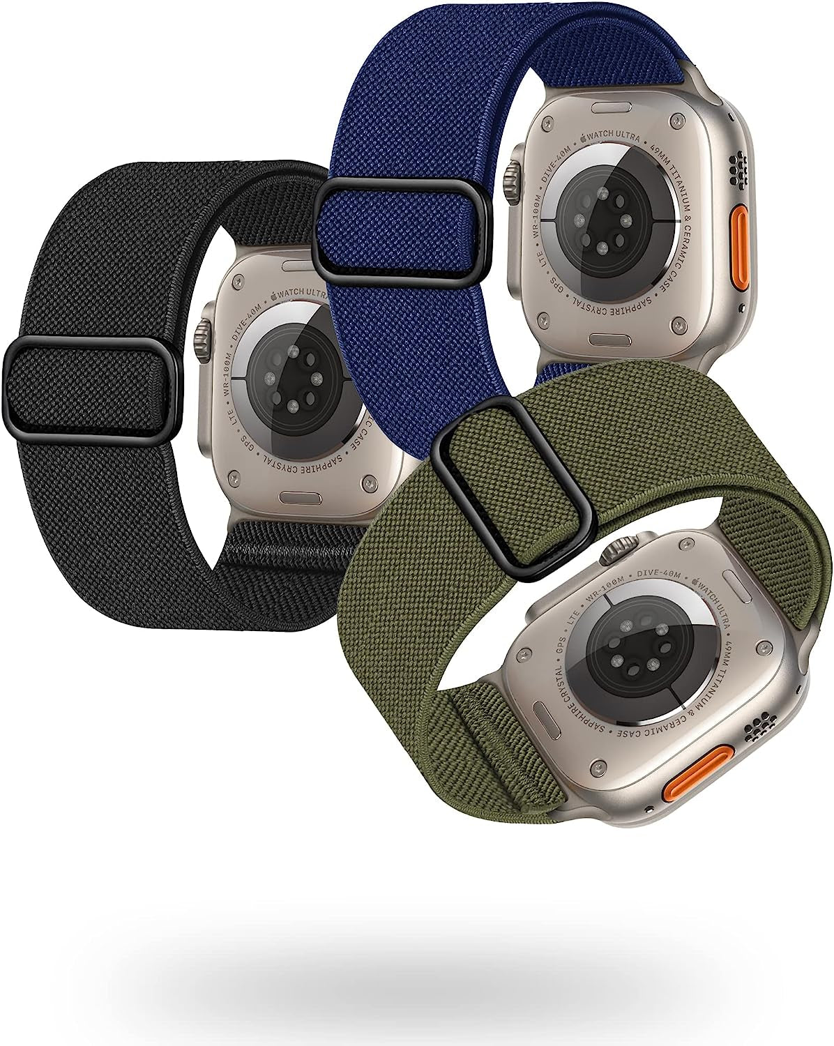 GZ GZHISY 3 Pack Wider Nylon Band Compatible with Apple Watch Ultra 49Mm, Series 8/7 45Mm, Series SE/6/5/4 44Mm and Series 3/2/1 42Mm, Men Women Sport Iwatch Band Stretchy Braided Elastics Solo Loop Strap  GZ GZHISY   