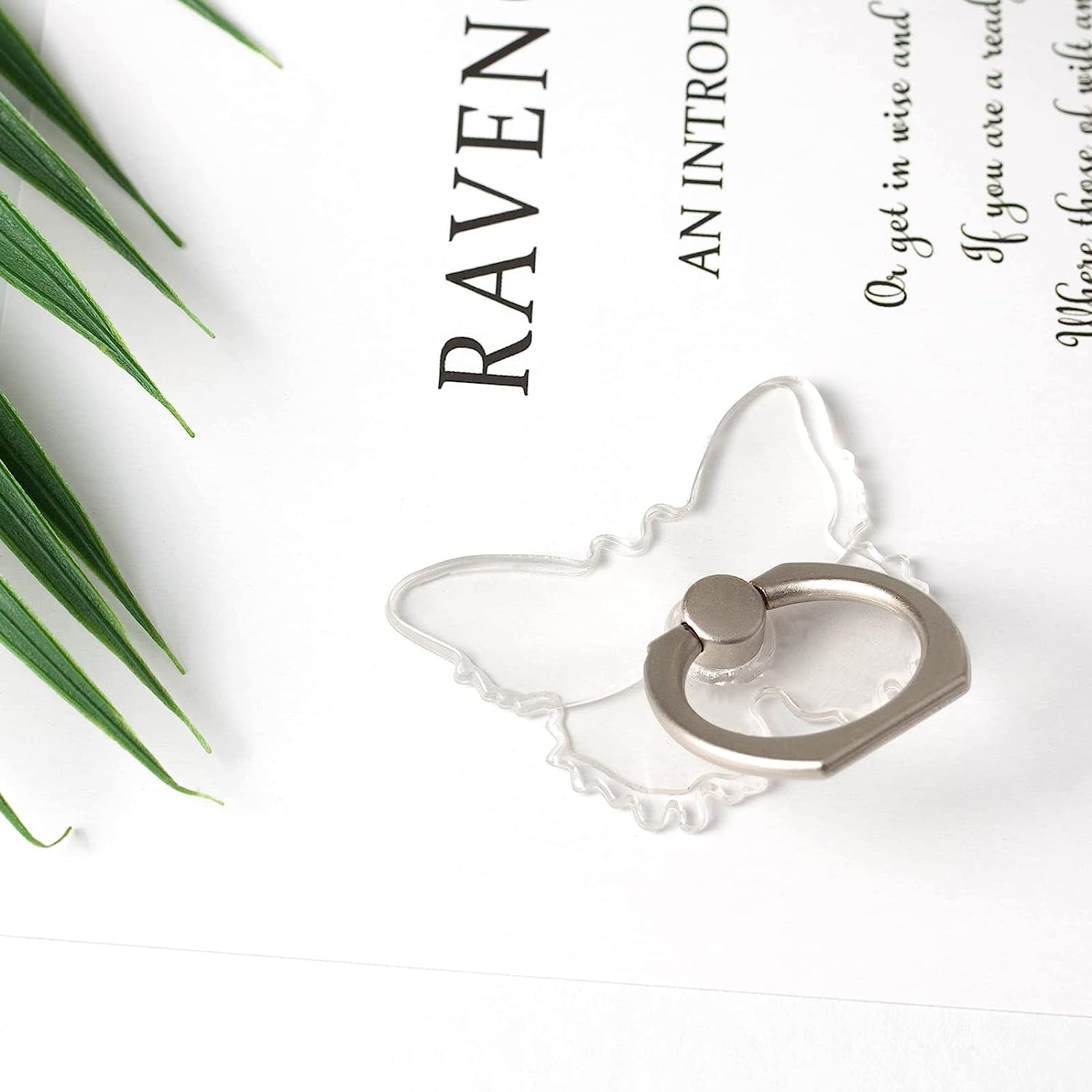 [2 Pack] Transparent Butterfly Finger Ring Cell Phone Ring Holder Stand,360 Degree Rotation and 180 Degree Adjustable Finger Ring Kickstand with Polished Electroplated Phone Grip  Wansurs   