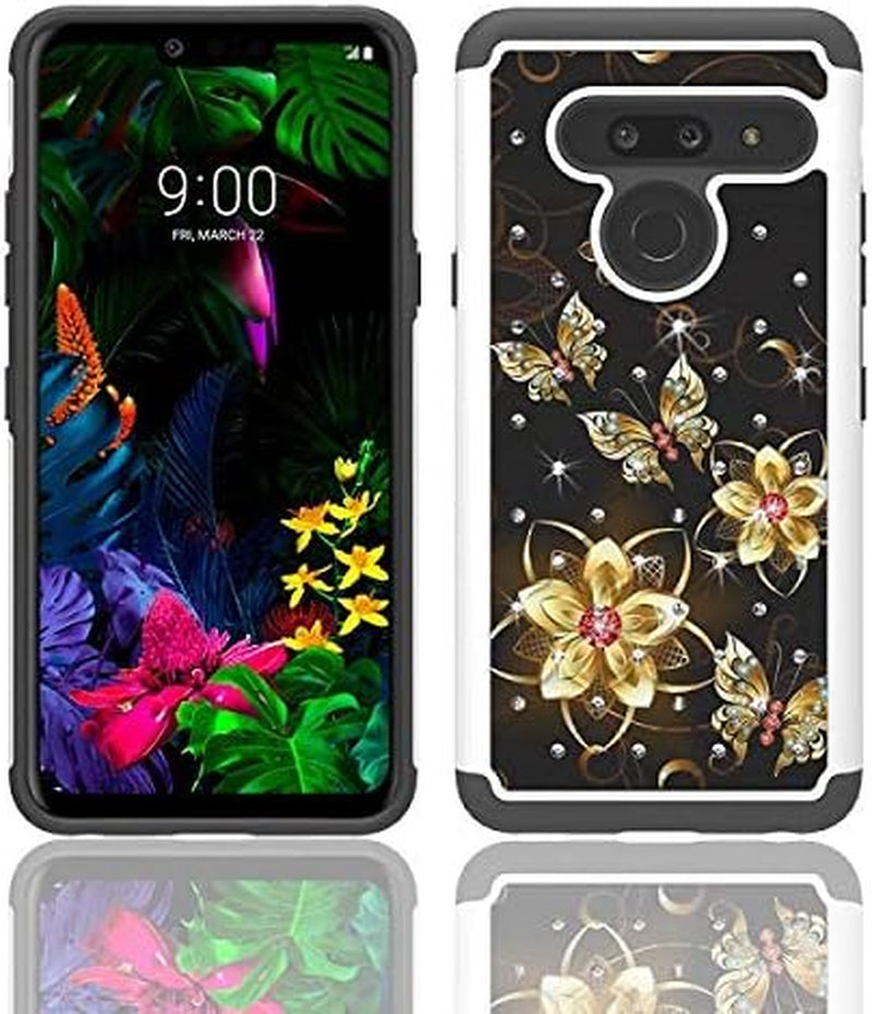 Tommulti [Butterfly Series Case for LG G8 Thinq, Phone Case for LG G8, Studded Rhinestone Crystal Bling Cover Case (Black-Gold Butterfly)  Wireless   