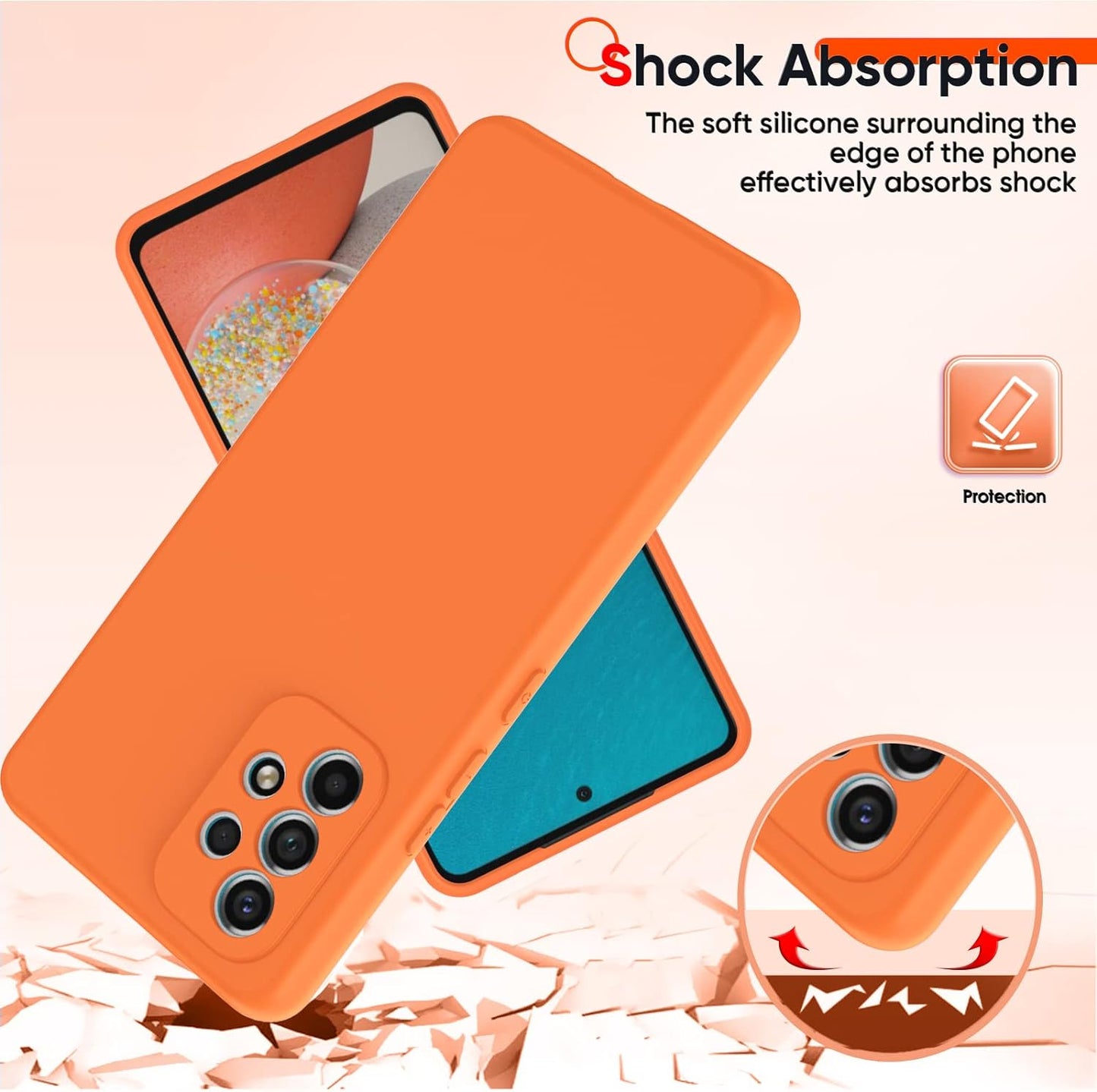 Leyi for Galaxy A53 Case, Case for Galaxy A53 5G with [2 Pack] Tempered Glass Screen Protector, Liquid Silicone Soft Microfiber Liner Cover Phone Case Samsung A53 5G, Orange  LeYi   