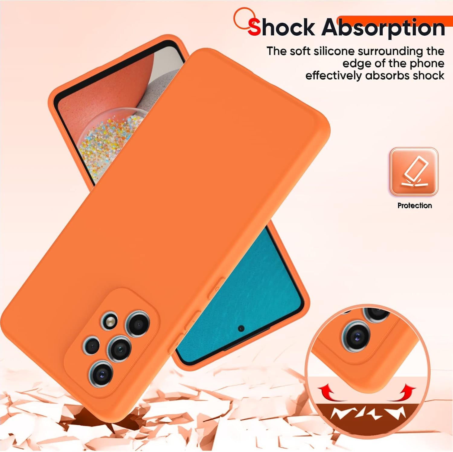 Leyi for Galaxy A53 Case, Case for Galaxy A53 5G with [2 Pack] Tempered Glass Screen Protector, Liquid Silicone Soft Microfiber Liner Cover Phone Case Samsung A53 5G, Orange  LeYi   