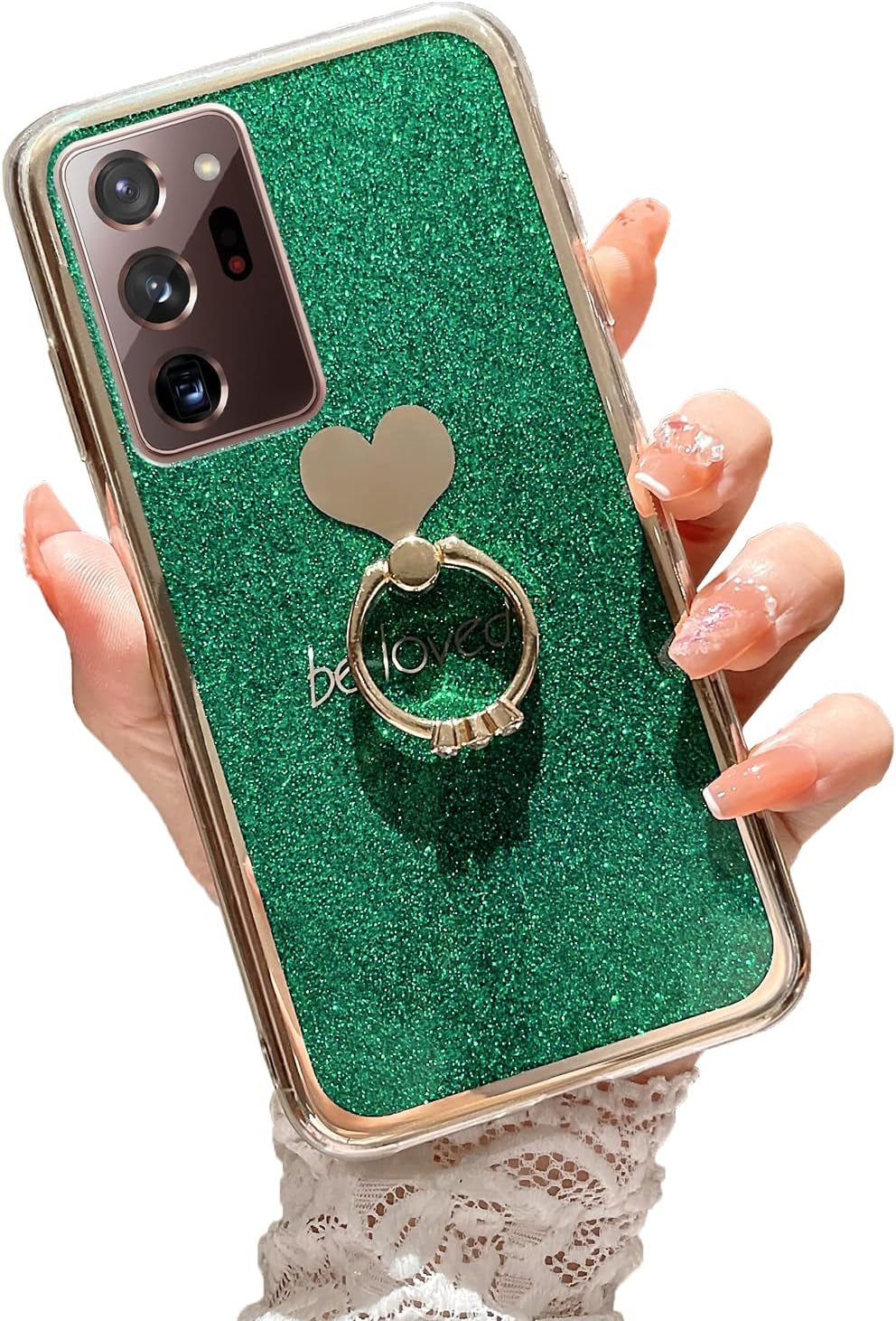 Case for Galaxy Note 20 Ultra 5G Girls Women Cute Luxury Glitter Shiny Sparkly Shell with Ring Stand UPC Soft Slim Bumper Shockproof Protective Phone Cover for Samsung Galaxy Note 20 Ultra 6.9" - Pink  Easyscen Alpine Green  