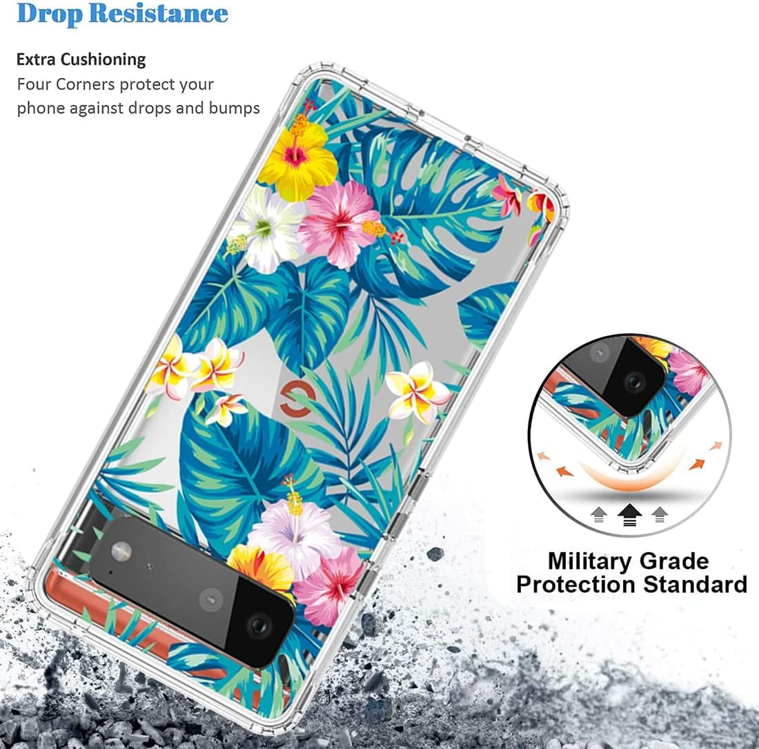 Vokuha Case for Pixel 6 Pro Case,Pixel 6 XL G8VOU Case, Floral Crystal Clear TPU Shockproof Protective Armor Cover for Google Pixel 6 Pro 5G (Flowers & Leaves)  Vokuha   
