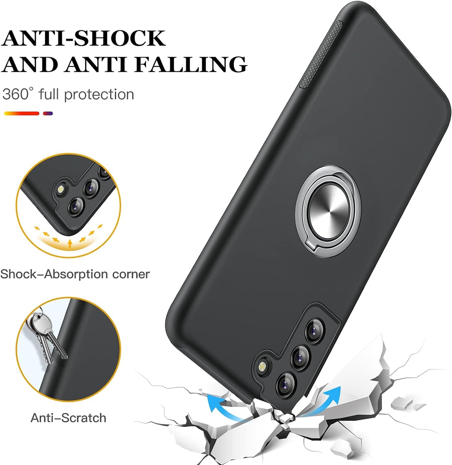 JAME for Samsung Galaxy S21 plus Case [NOT for S21 or S21 Ultra], Slim Soft Bumper Protective Case for Samsung S21 + Case, with Invisible Ring Holder Kickstand for Galaxy S21 plus Case, Black  XJXIN   