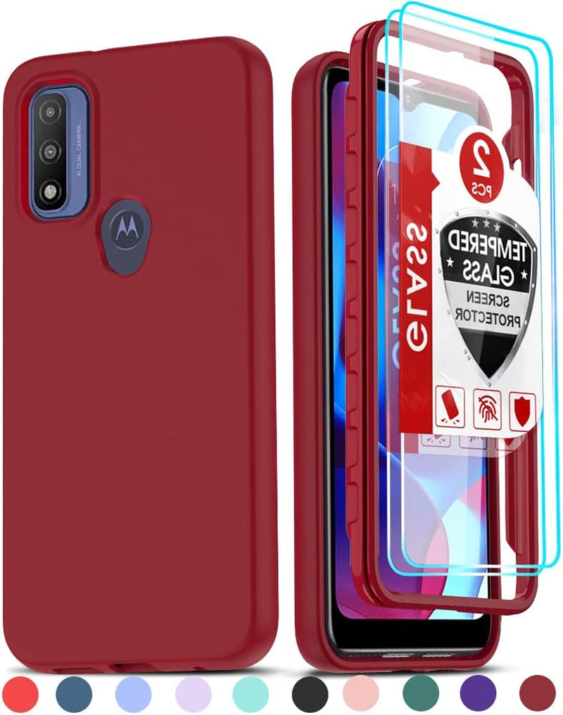 Leyi for Moto G Power 2022 Case: Moto G Pure Phone Case with [2 X Tempered Glass Screen Protector], Full-Body Shockproof Soft Liquid Silicone Protective Phone Cover Case for Motorola G Pure, Mint  LeYi G Pure/G Power 2022/G Play 2023 Wine Red  