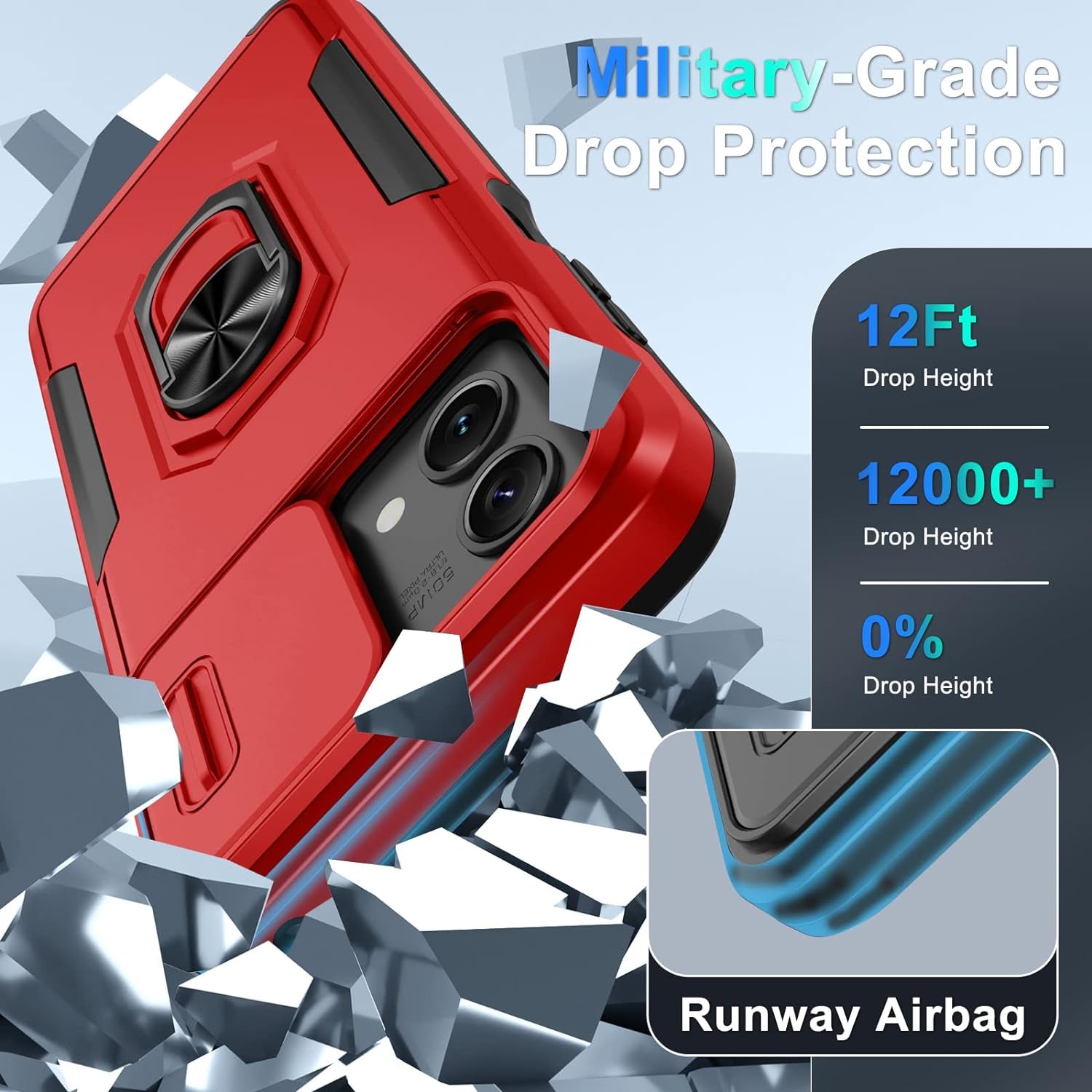 CASEJEEN for Motorola Moto G Stylus 5G 2023 Case with 1 Screen Protector[Not for 4G or 2022 Version],Slide Camera Lens Cover+Finger Ring Stable Kickstand,Shockproof Protective Phone Cover,Red  CASEJEEN   