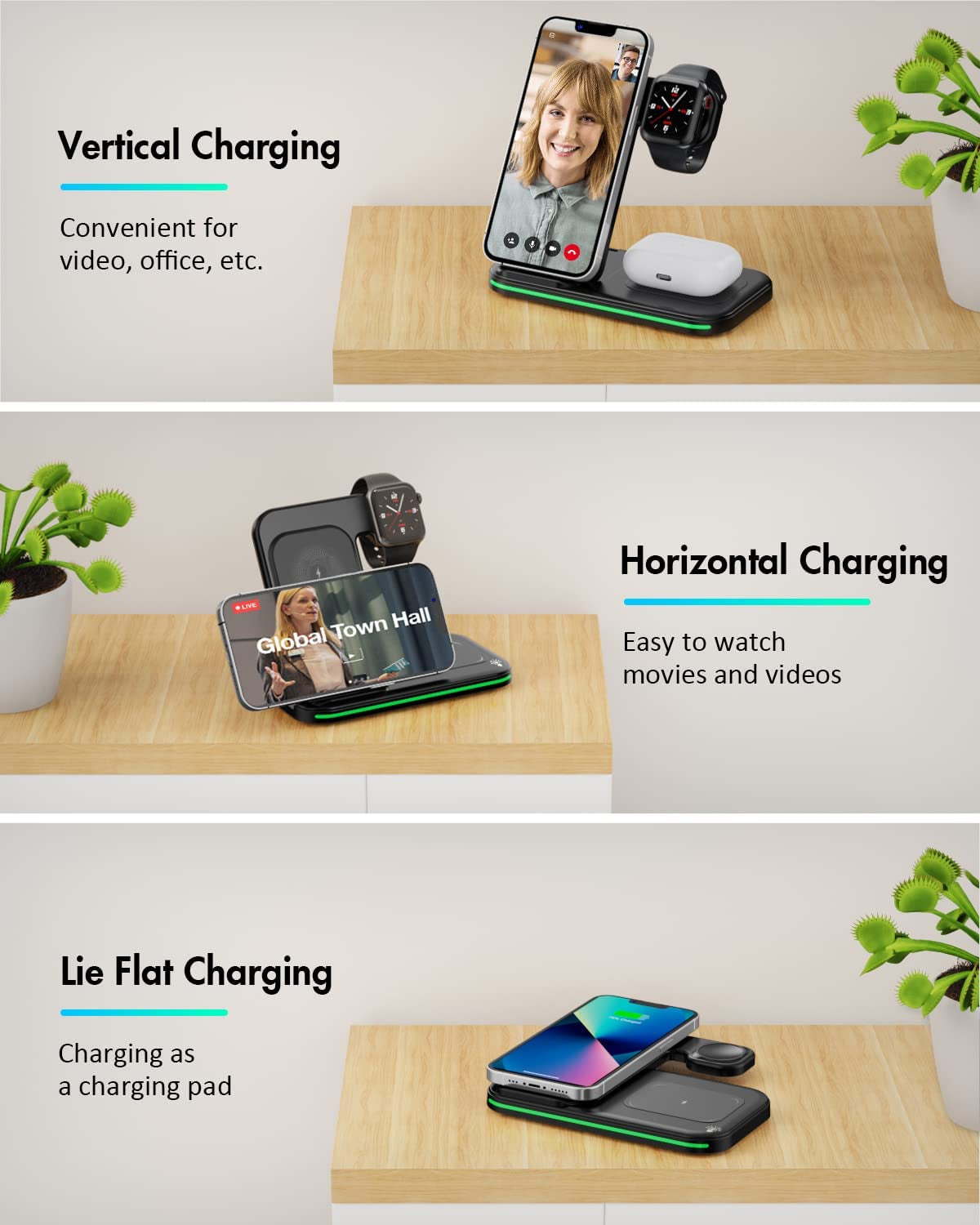 Charger Station for Apple Multiple Devices, 3 in 1 Fast Wireless Charger Stand Dock Foldable for Iphone 14 13 12 11 Pro X XS 8 plus Apple Watch Series 8 7 6 SE 5 4 3 2 & Airpods 3/2/Pro with Adapter  Shenzhen OJD Technology Co.，LTD   