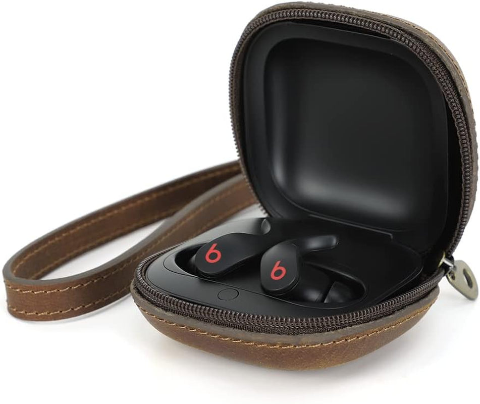 Leather Case for Beats Fit Pro,Hiram Crazy Horse Cowhide Leather Portable Travel Case for Beats Fit Pro,Wireless Earphone Cases for Beats Fit Pro Charging Case(Brown)  Hiram   